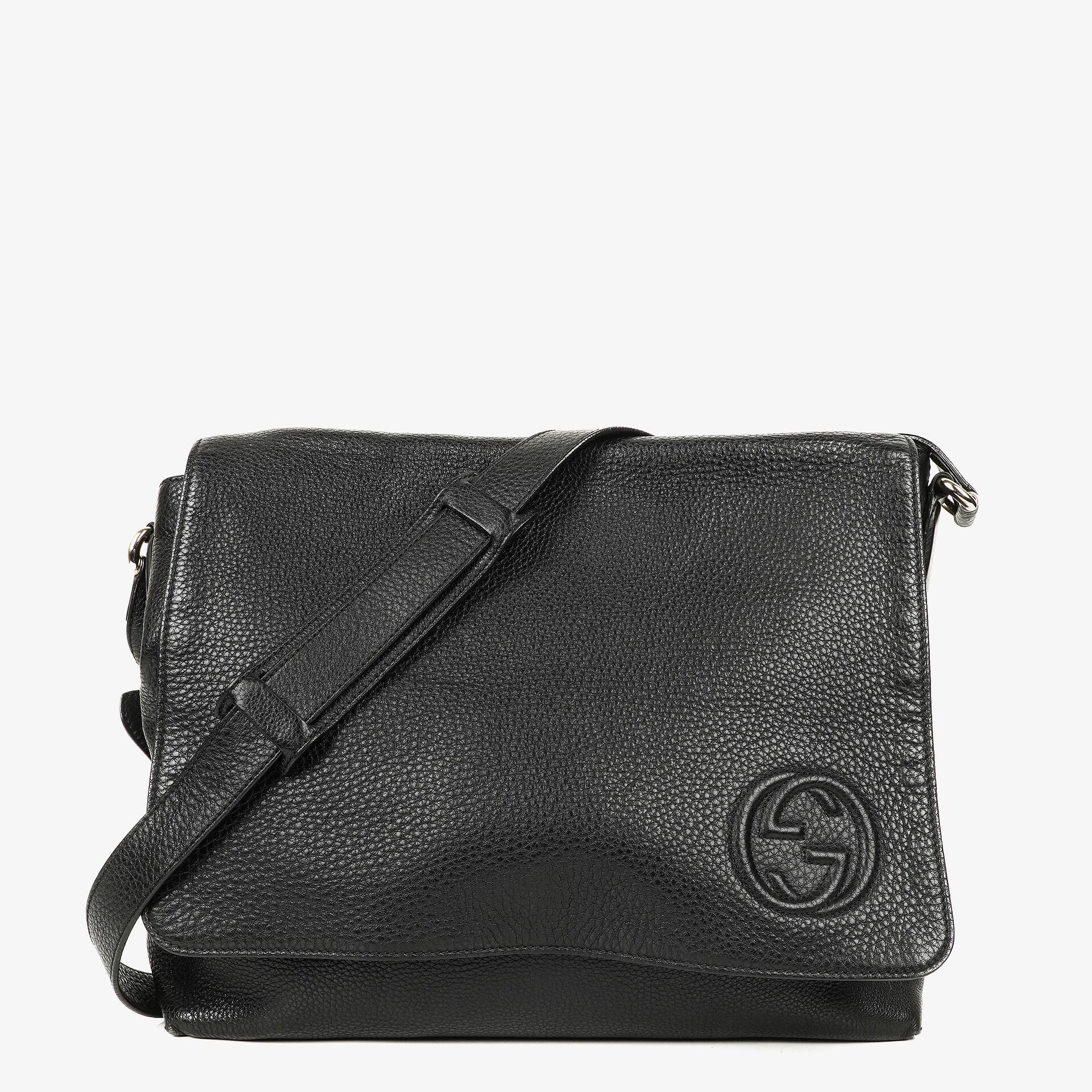 Gucci Pebbled Black Leather Messenger Bag