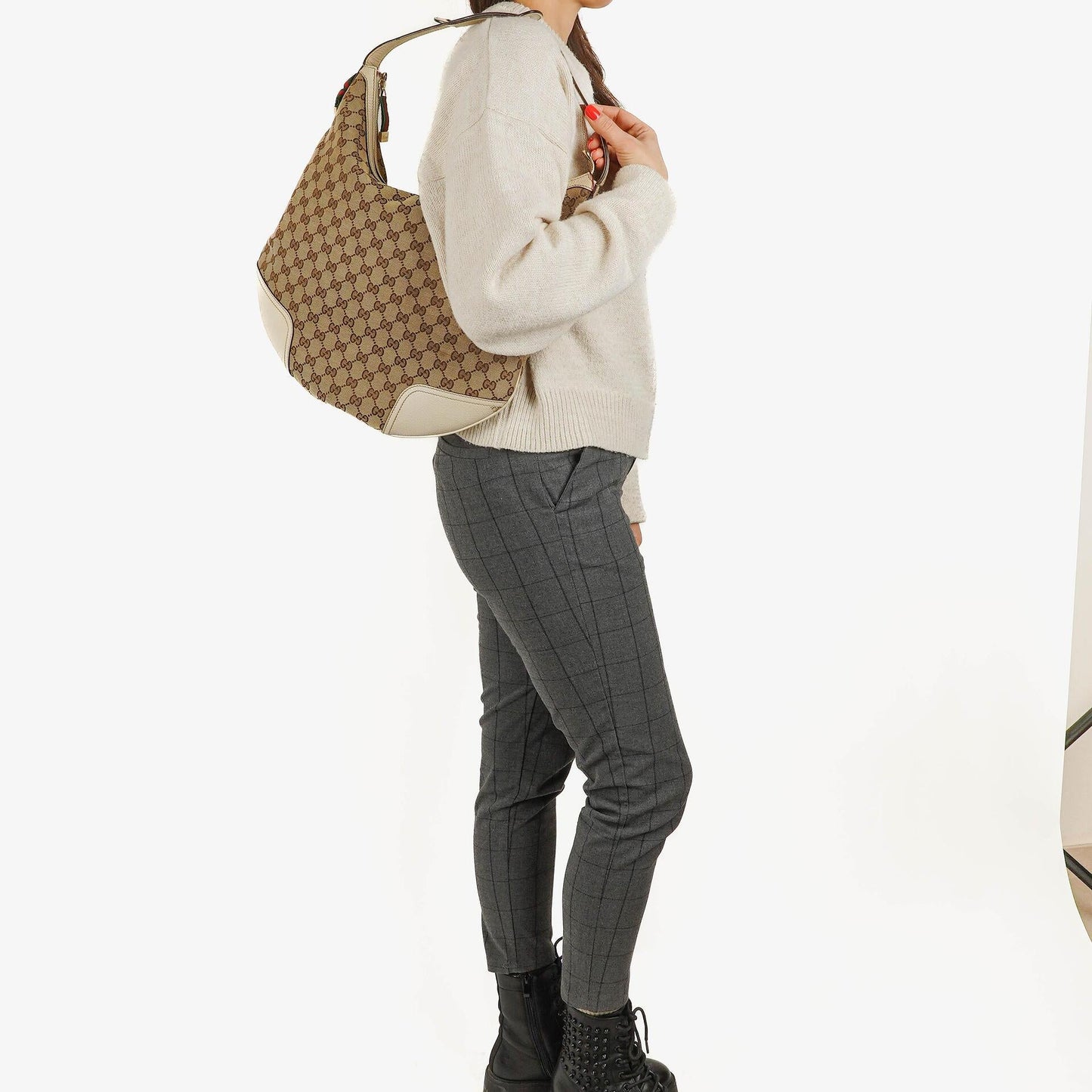 Gucci Princy Beige/Ebony GG Fabric Hobo Bag