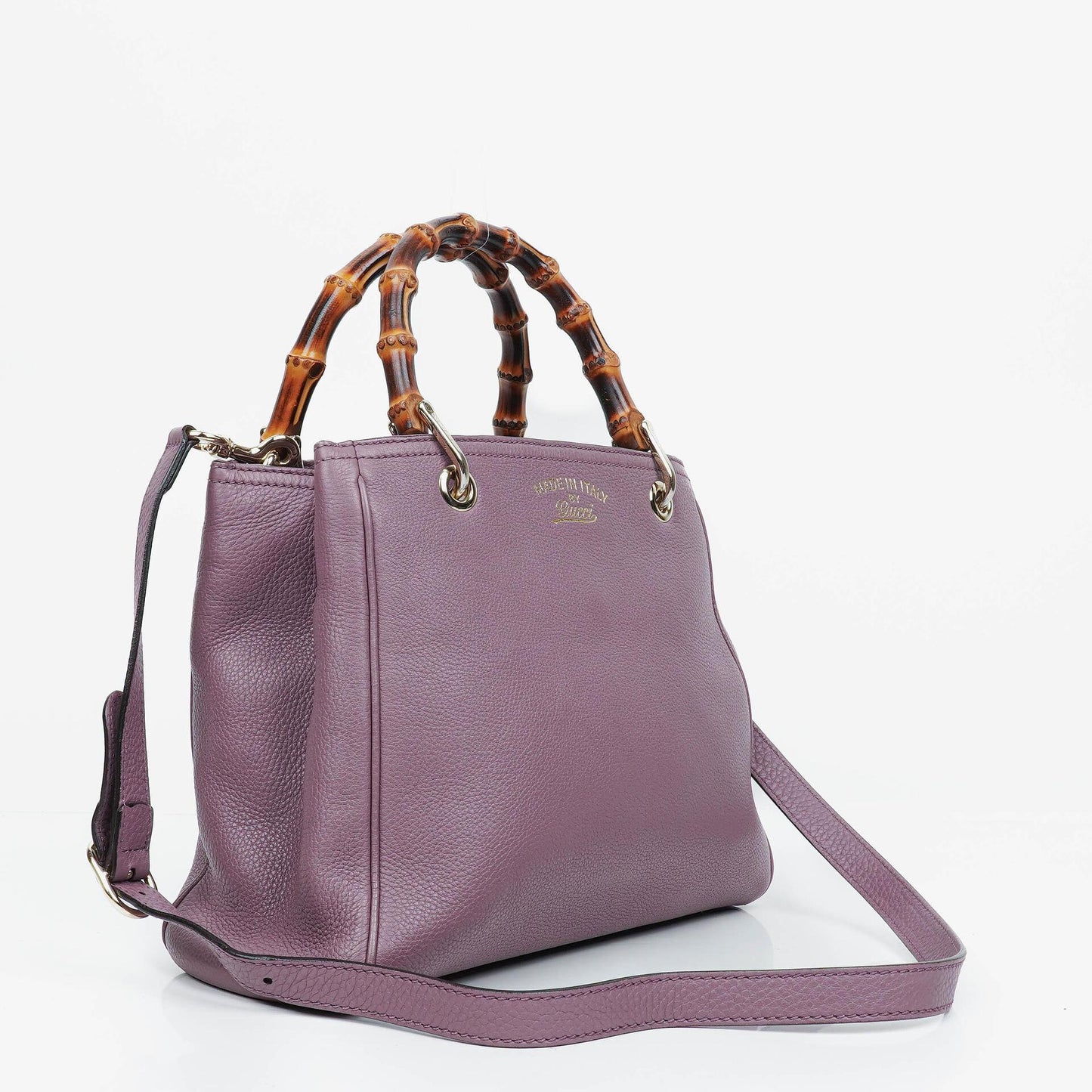 Gucci Purple Pebbled Calfskin Mini Bamboo Tote Bag