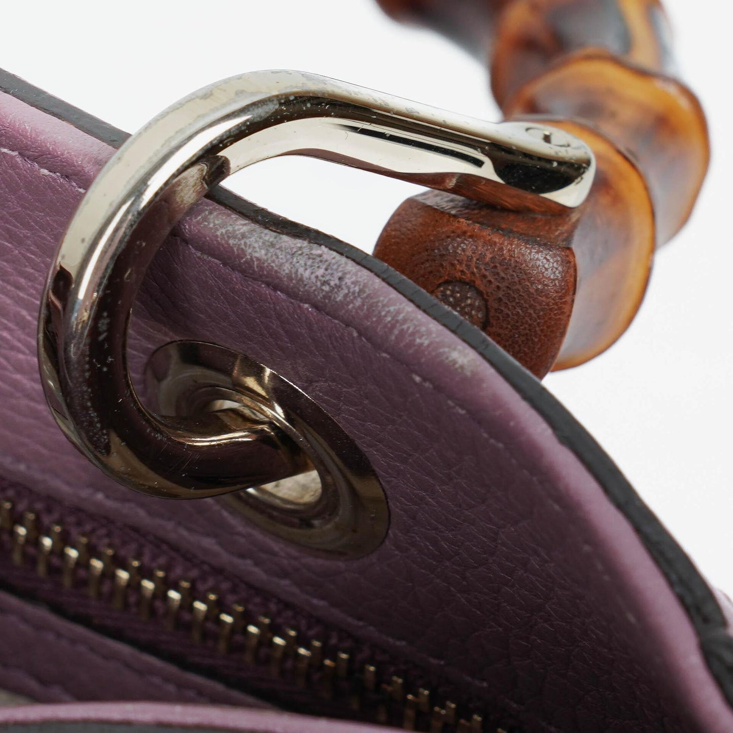 Gucci Purple Pebbled Calfskin Mini Bamboo Tote Bag