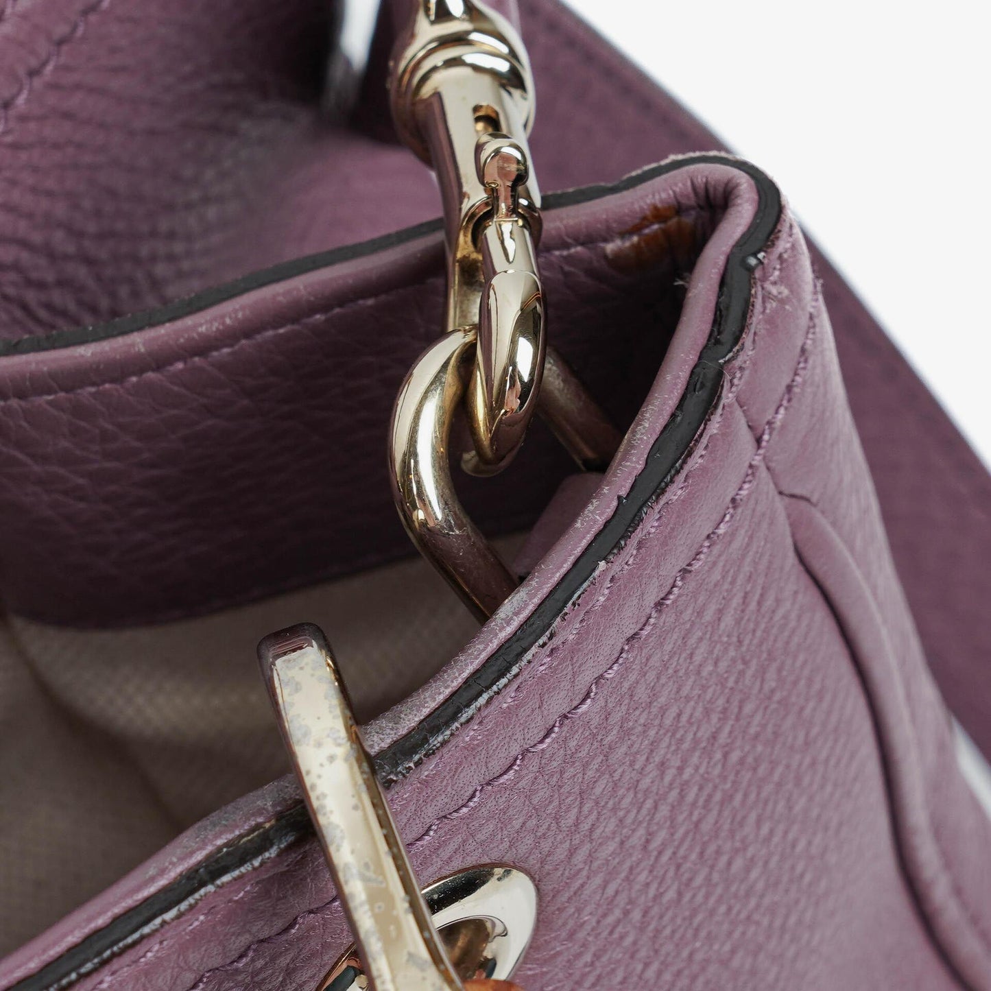 Gucci Purple Pebbled Calfskin Mini Bamboo Tote Bag