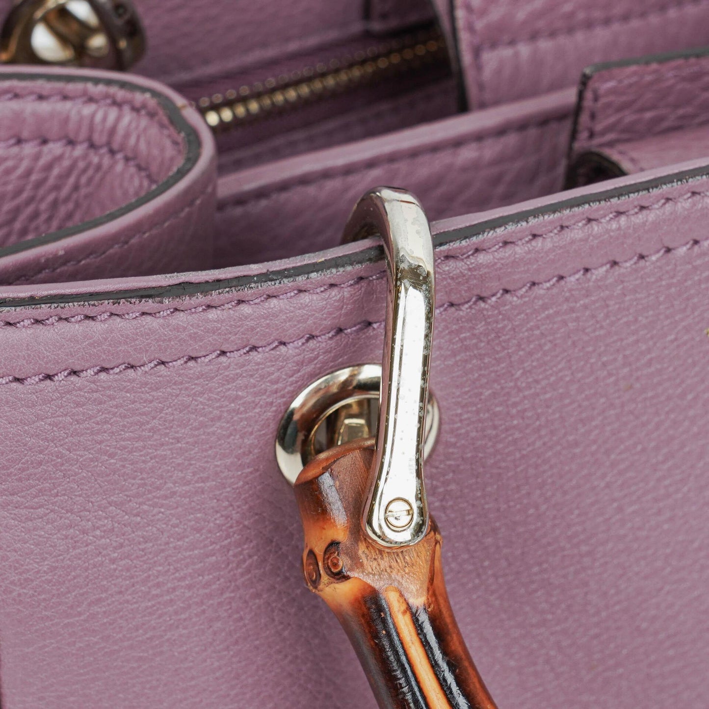 Gucci Purple Pebbled Calfskin Mini Bamboo Tote Bag
