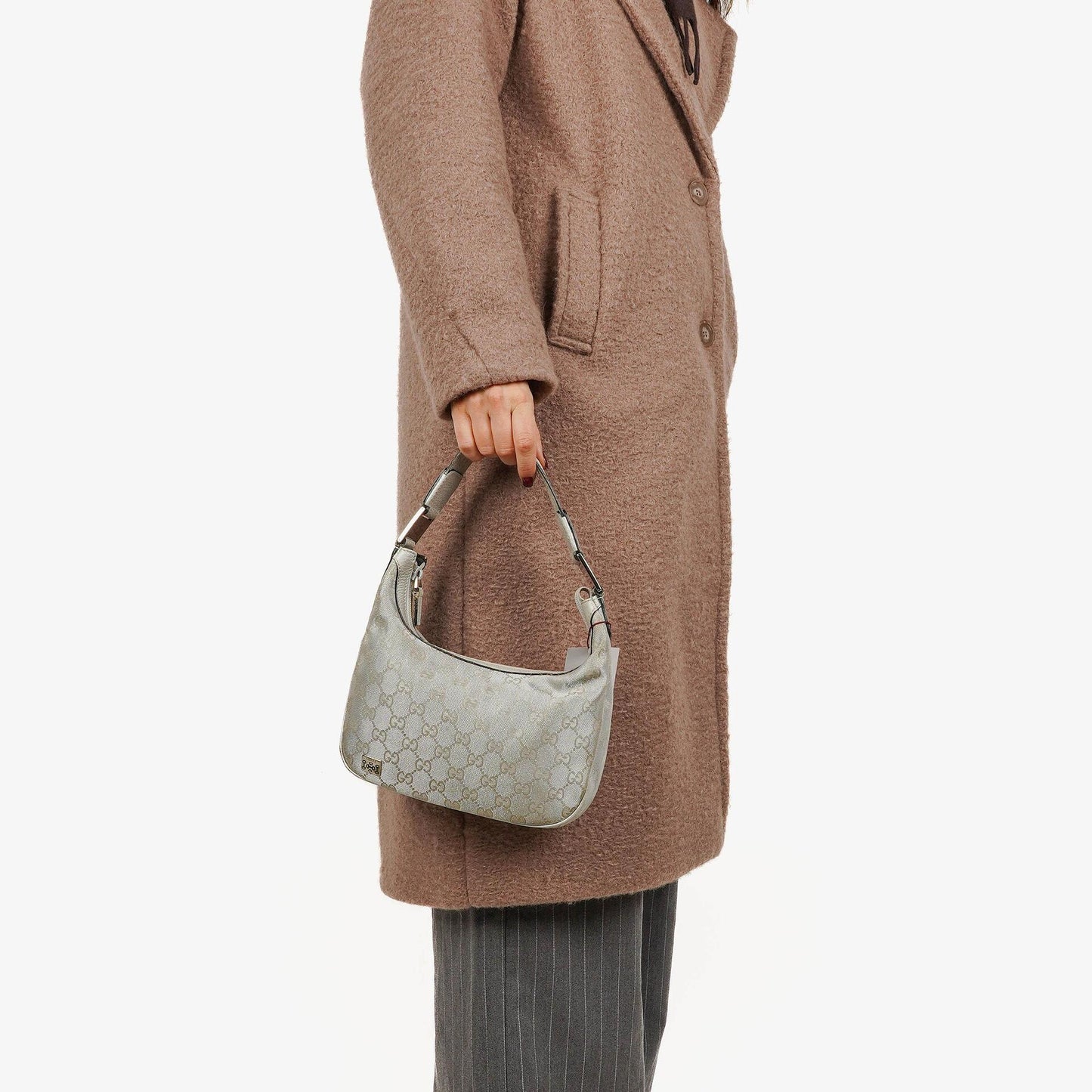 Gucci Silver Metallic Canvas Hobo Bag