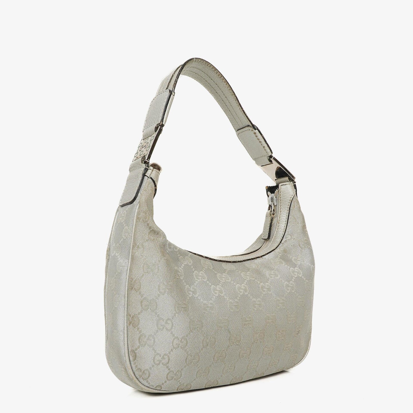 Gucci Silver Metallic Canvas Hobo Bag