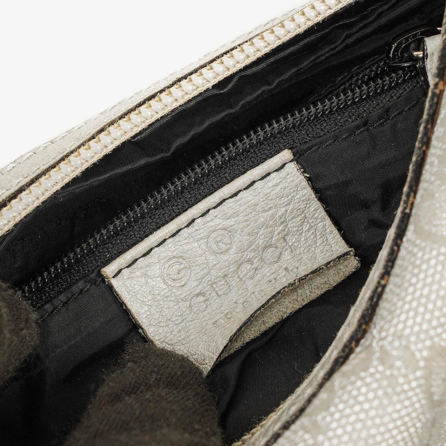 Gucci Silver Metallic Canvas Hobo Bag