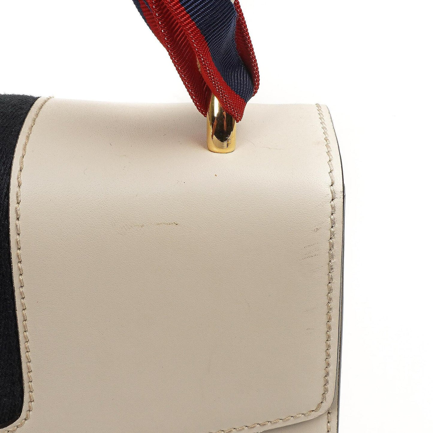Gucci Small Sylvie Web Stripe Flap Shoulder Bag Ivory Off White Calfskin