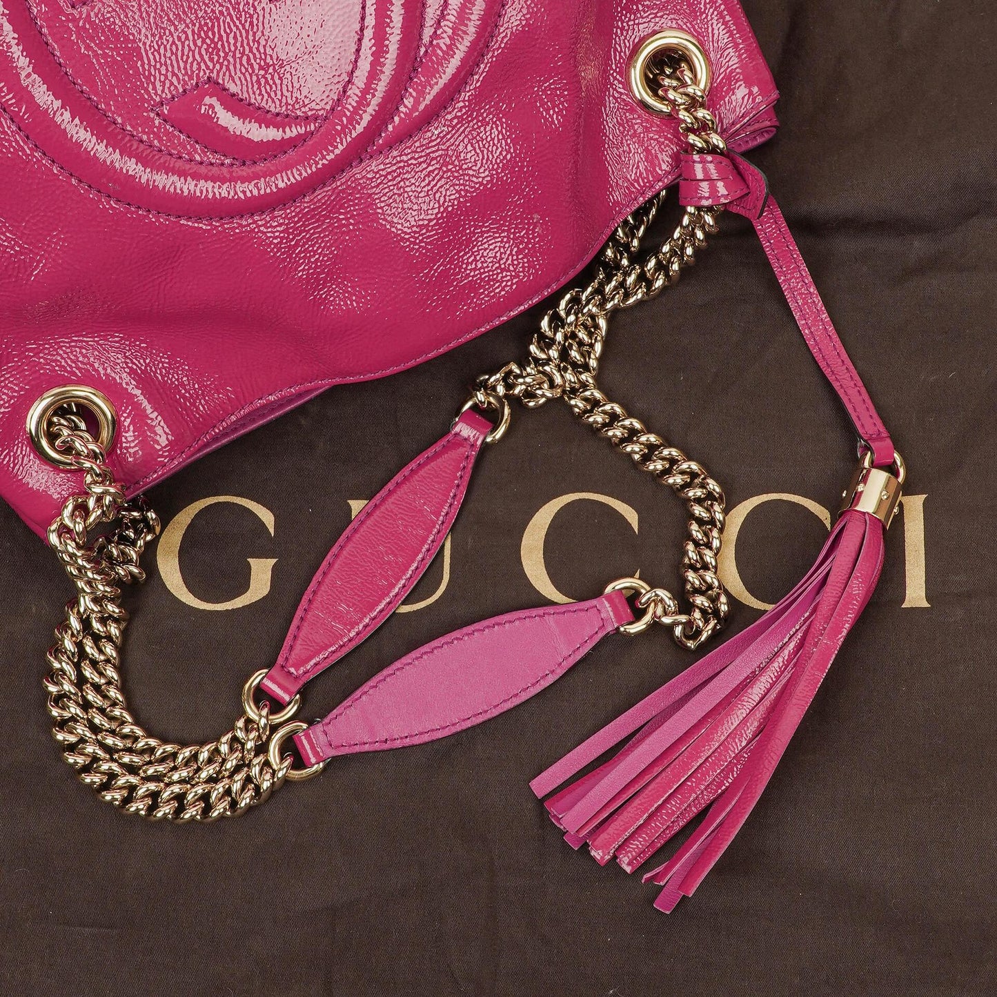 Gucci Soho Pink Patent Leather Chain Tote Bag