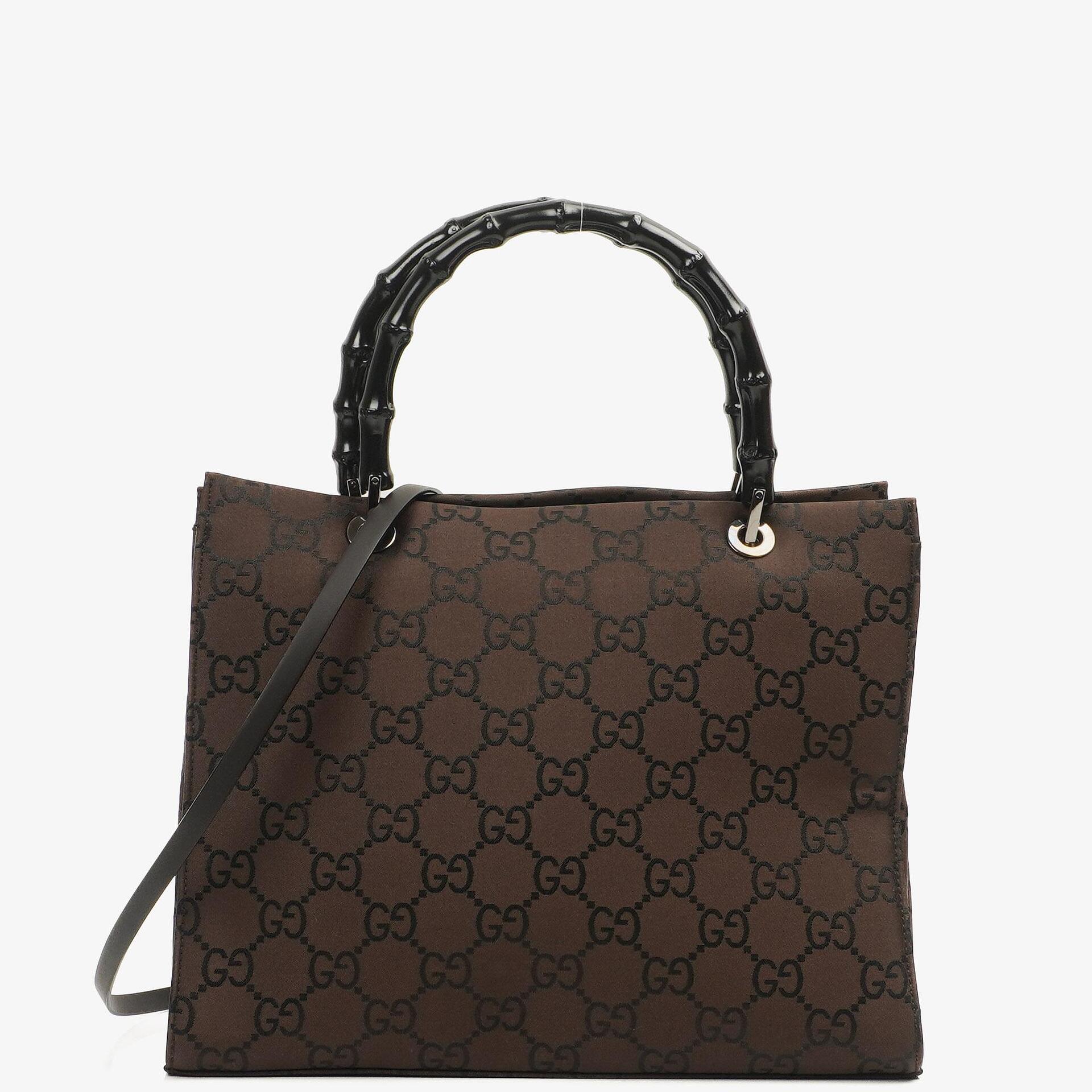 Gucci Vintage Bamboo Brown GG Canvas Tote Bag