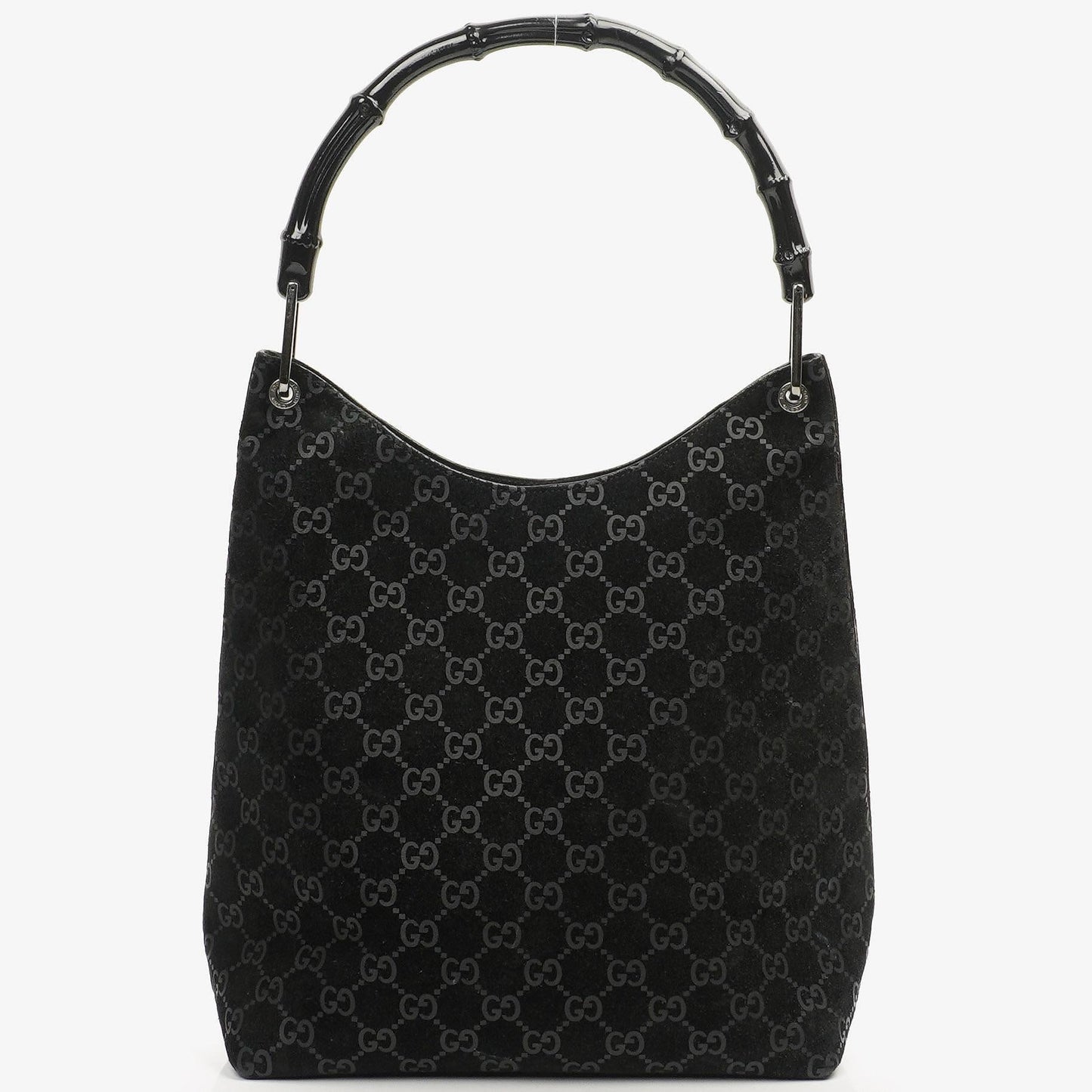 Gucci Vintage Bamboo Top Handle Black GG Hobo Shoulder Bag