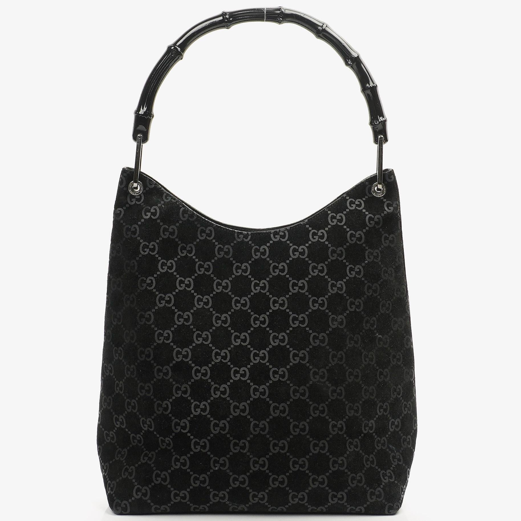 Gucci Vintage Bamboo Top Handle Black GG Hobo Shoulder Bag