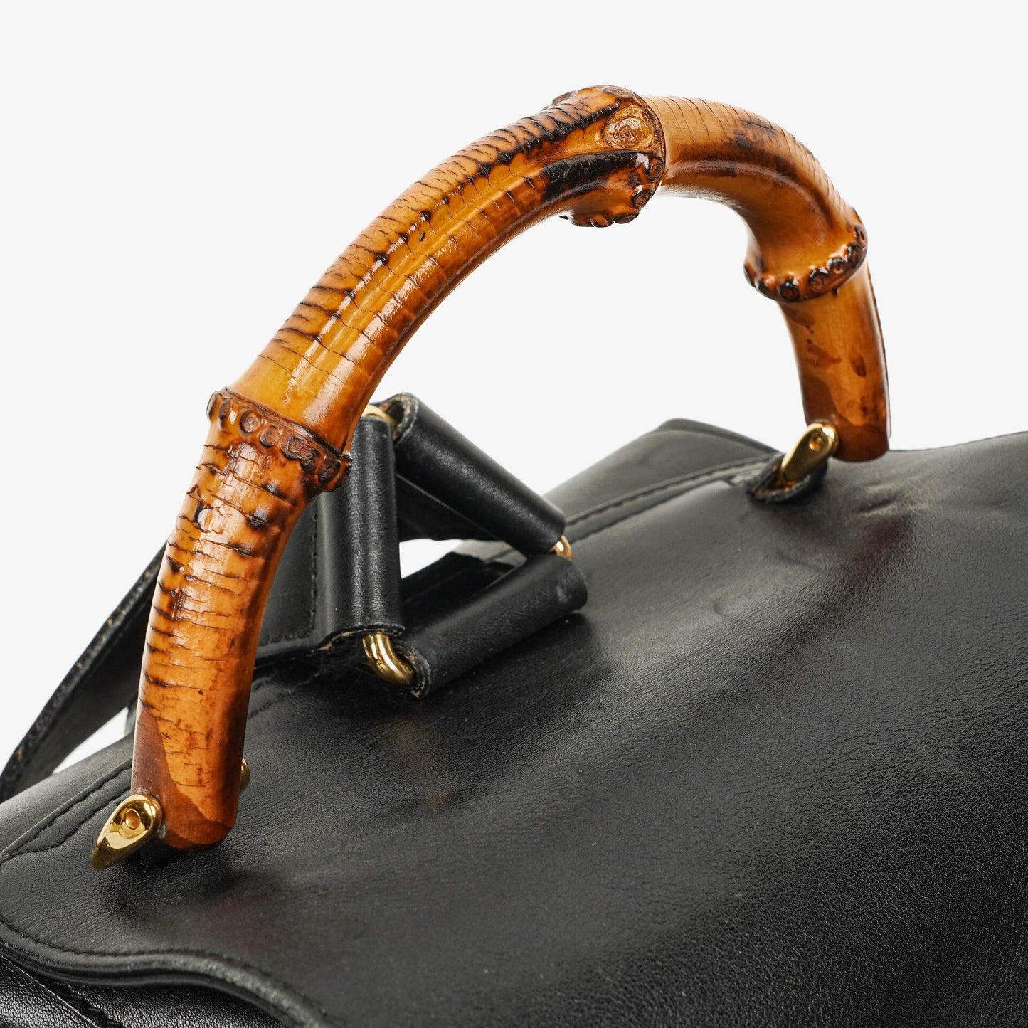 Gucci Vintage Black Leather Bamboo Backpack