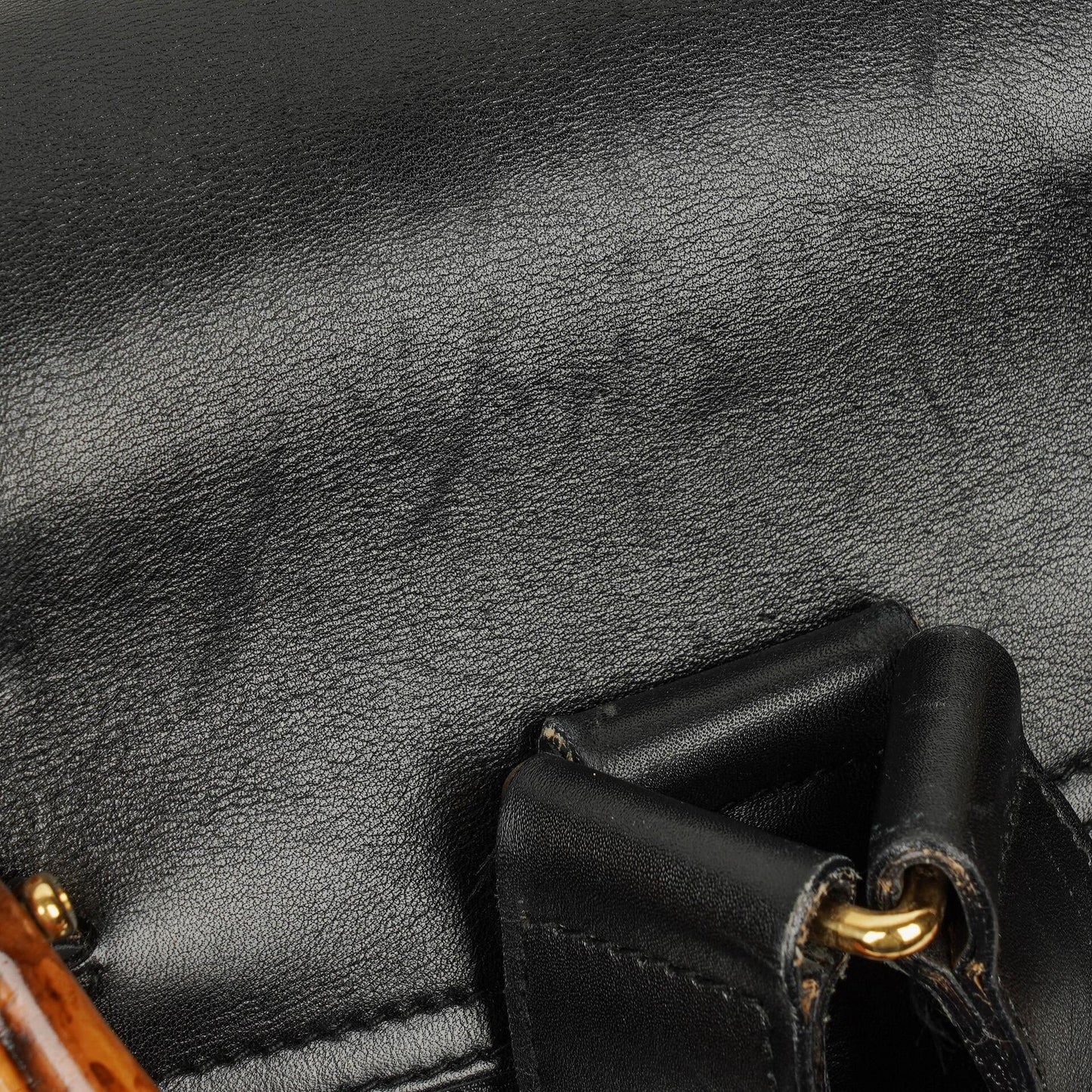 Gucci Vintage Black Leather Bamboo Backpack