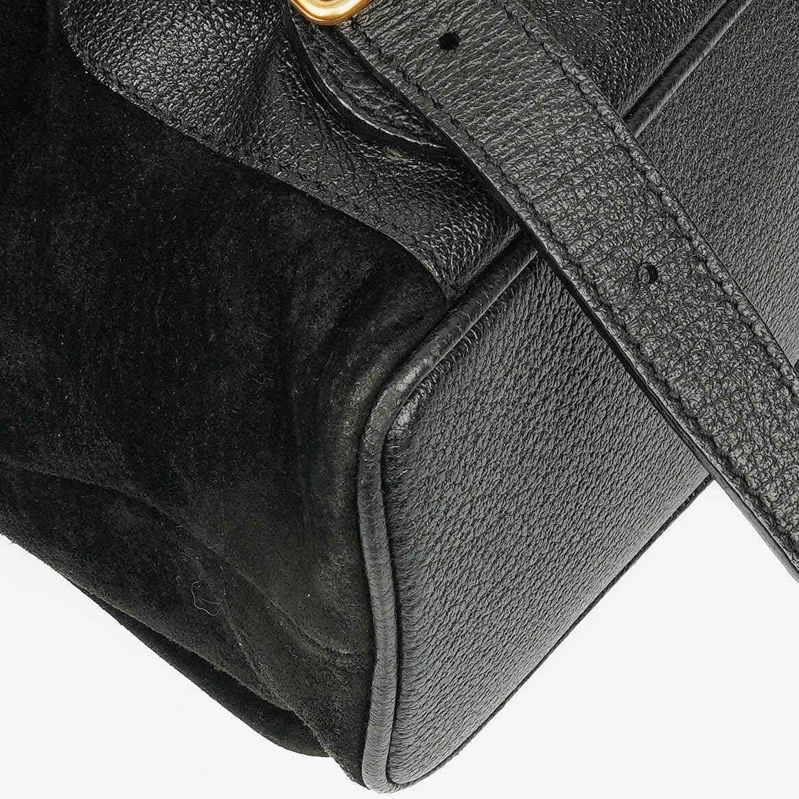 Gucci Vintage Black Suede and Bamboo Backpack