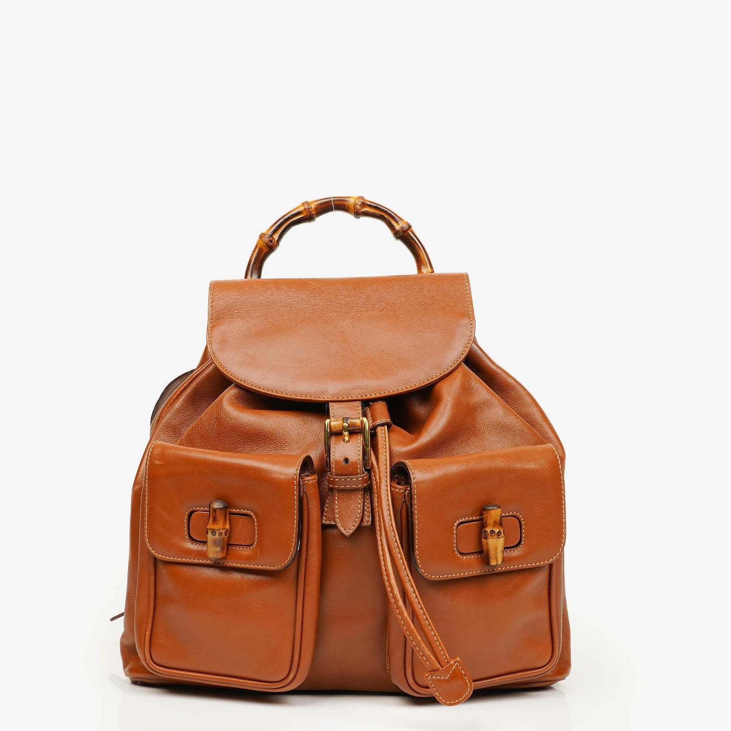 Gucci Vintage Brown Leather Bamboo Backpack