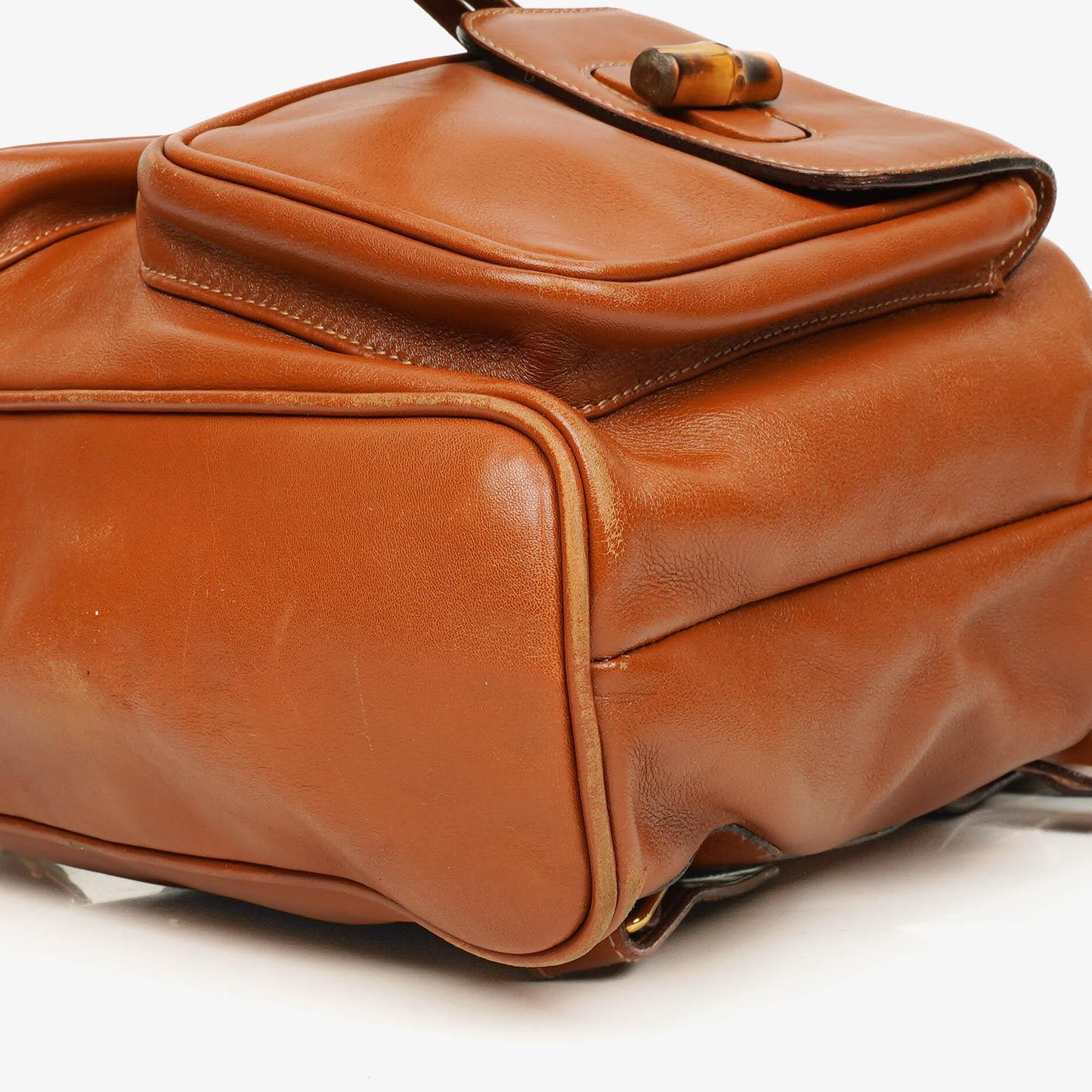 Gucci Vintage Brown Leather Bamboo Backpack