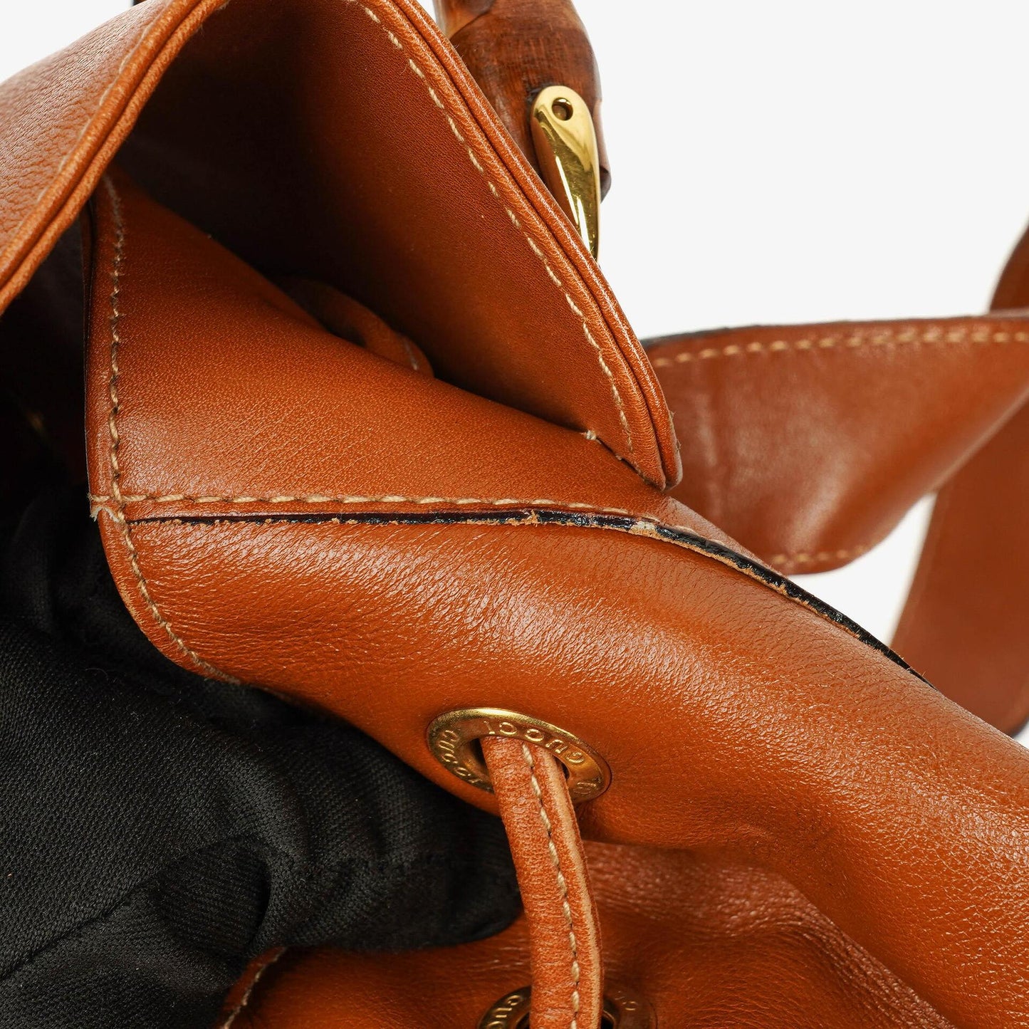 Gucci Vintage Brown Leather Bamboo Backpack