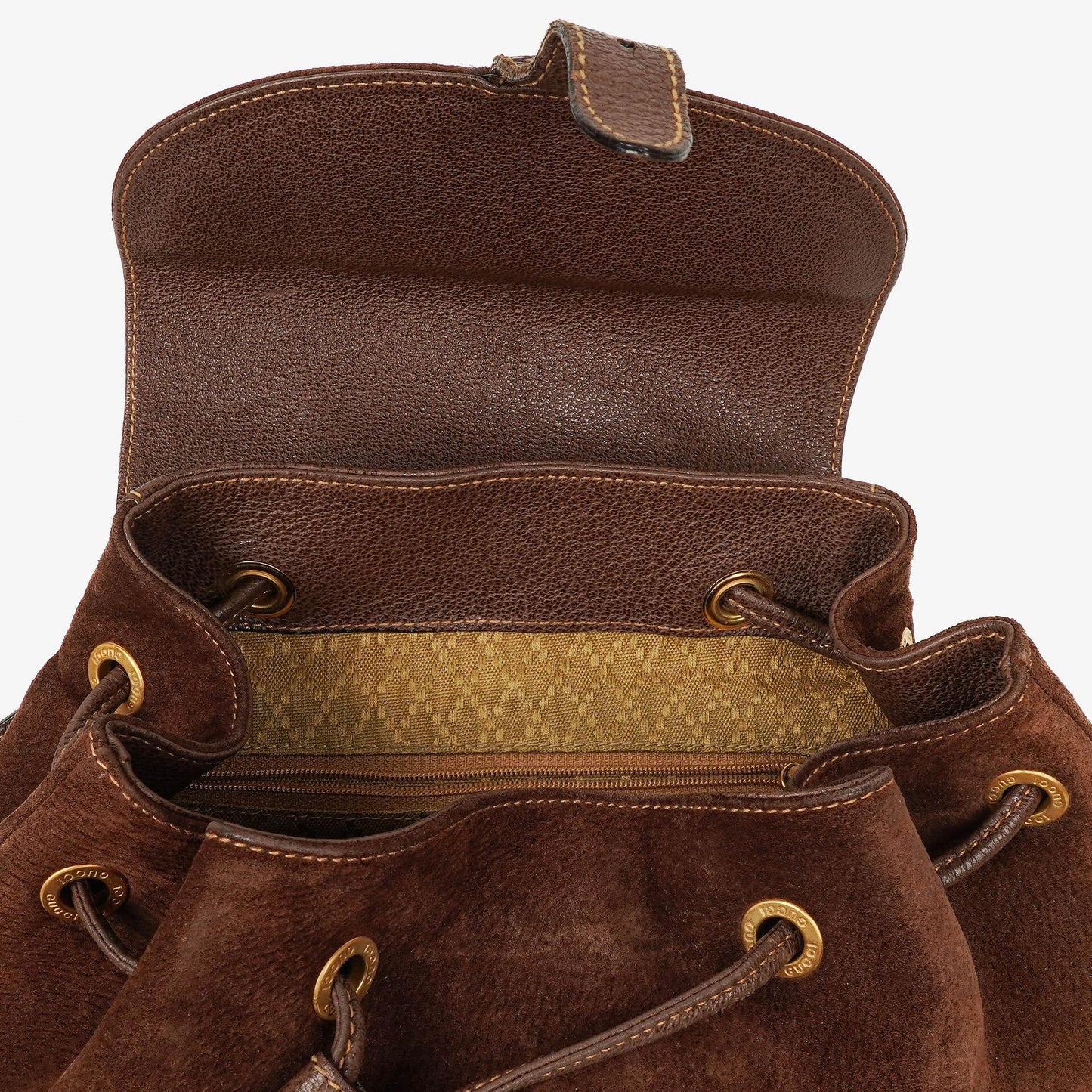 Gucci Vintage Brown Suede Leather Bamboo Backpack
