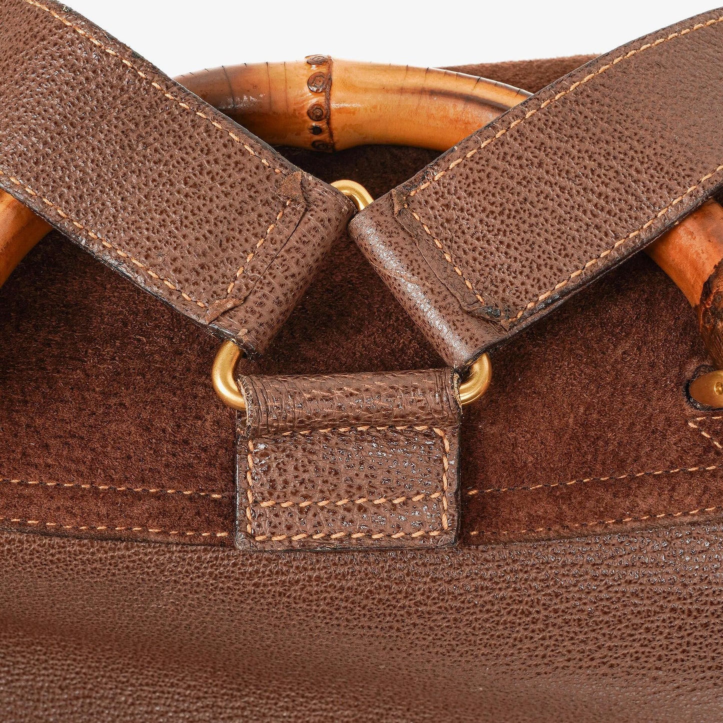 Gucci Vintage Brown Suede Leather Bamboo Backpack
