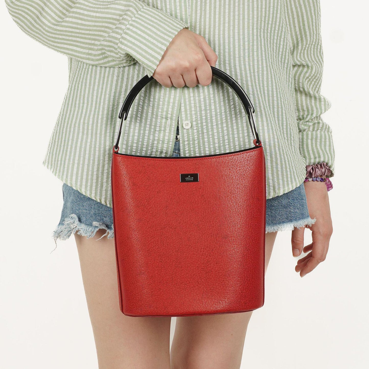 Gucci Vintage Bucket Bag in Red Leather with Pouch