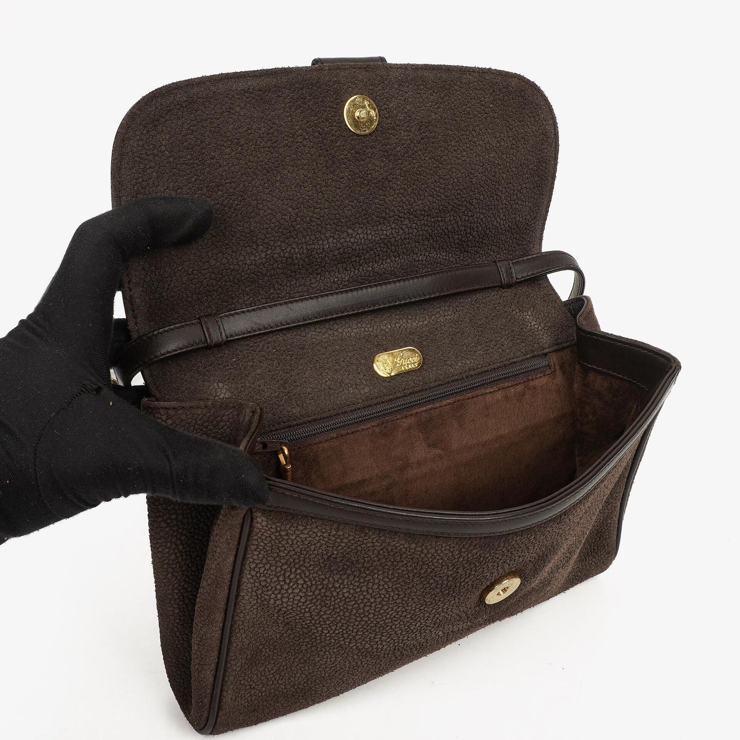 Gucci Vintage Horsebit 1955 Brown Suede Leather Bag