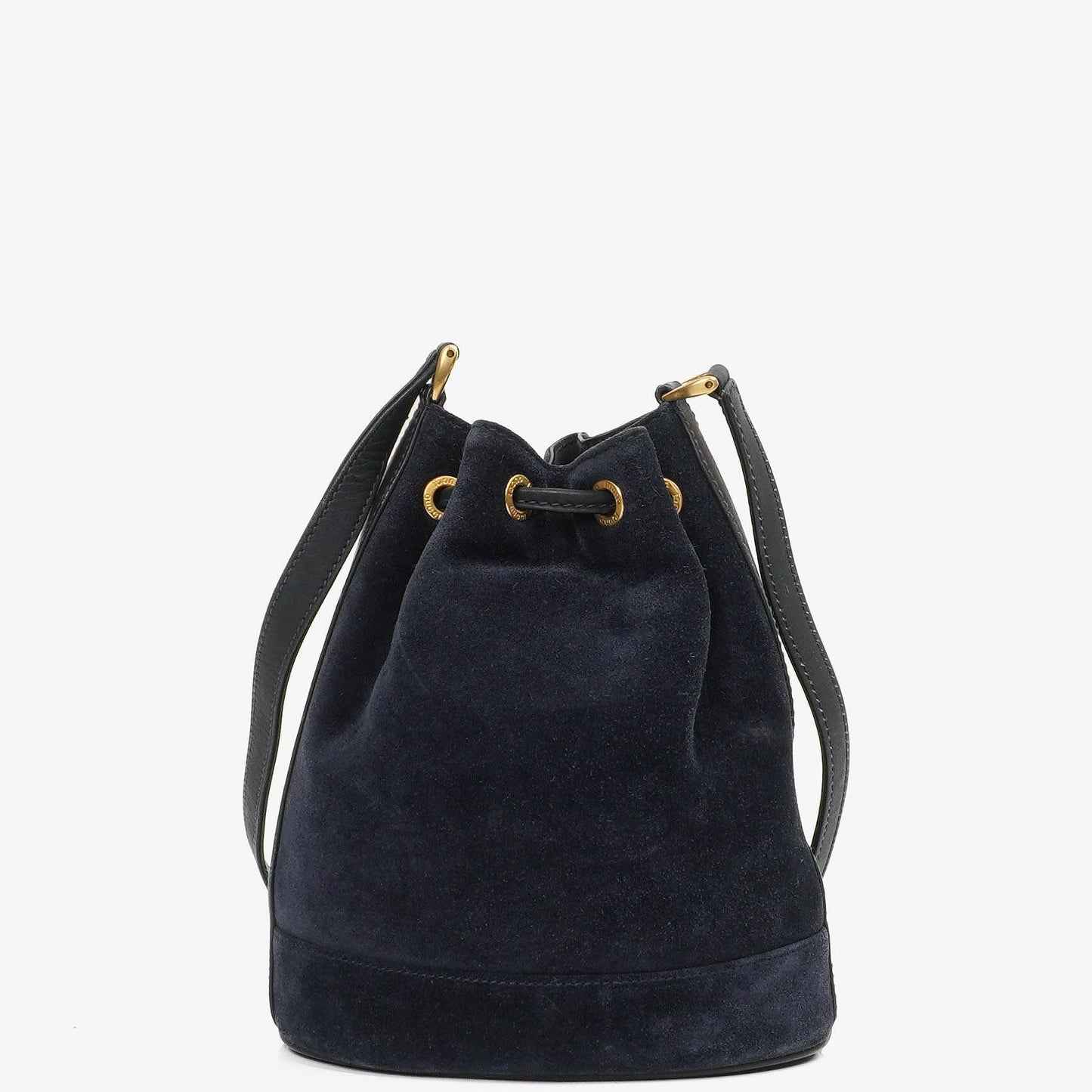Gucci Vintage Horsebit Navy Suede And Leather Drawstring Bucket Bag