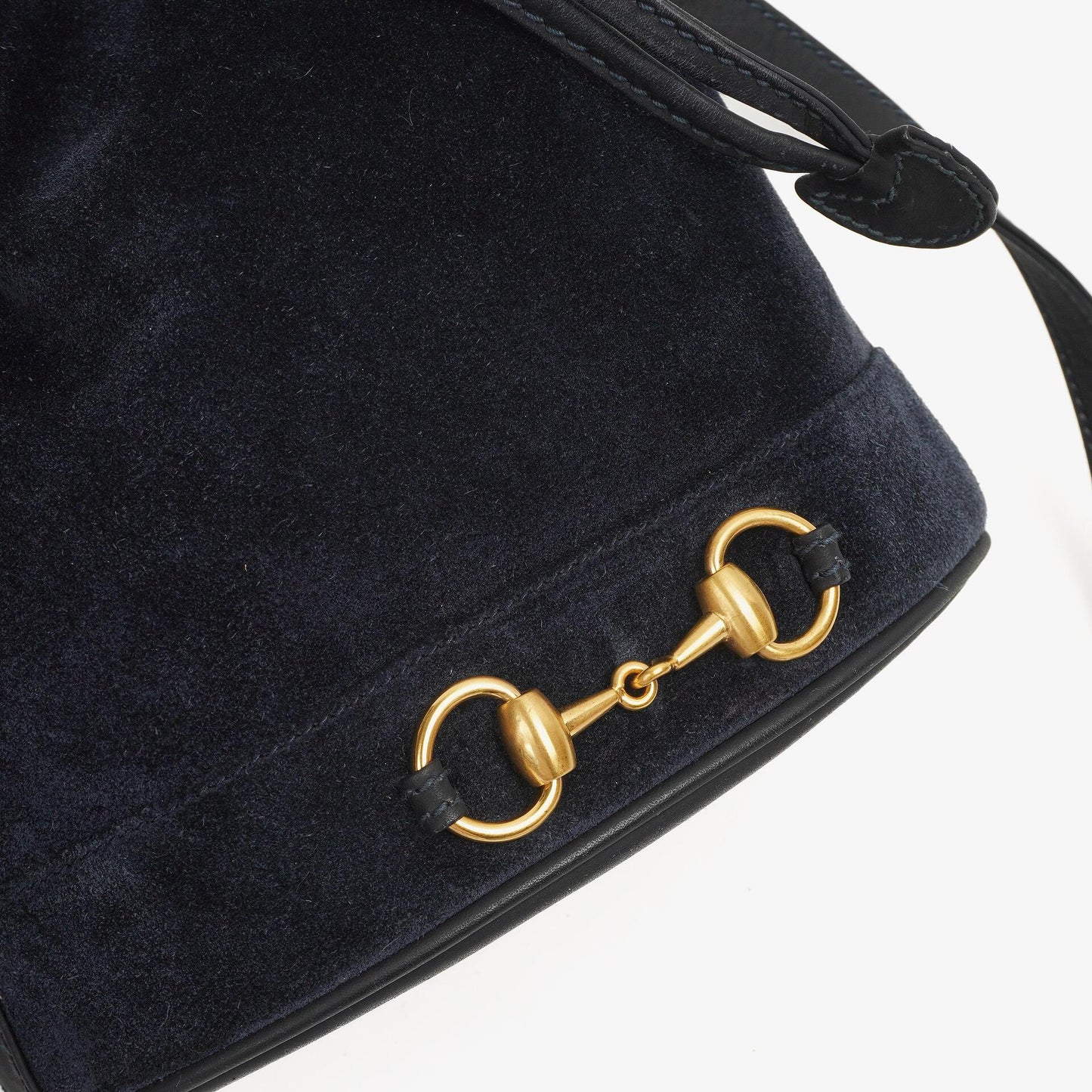 Gucci Vintage Horsebit Navy Suede And Leather Drawstring Bucket Bag