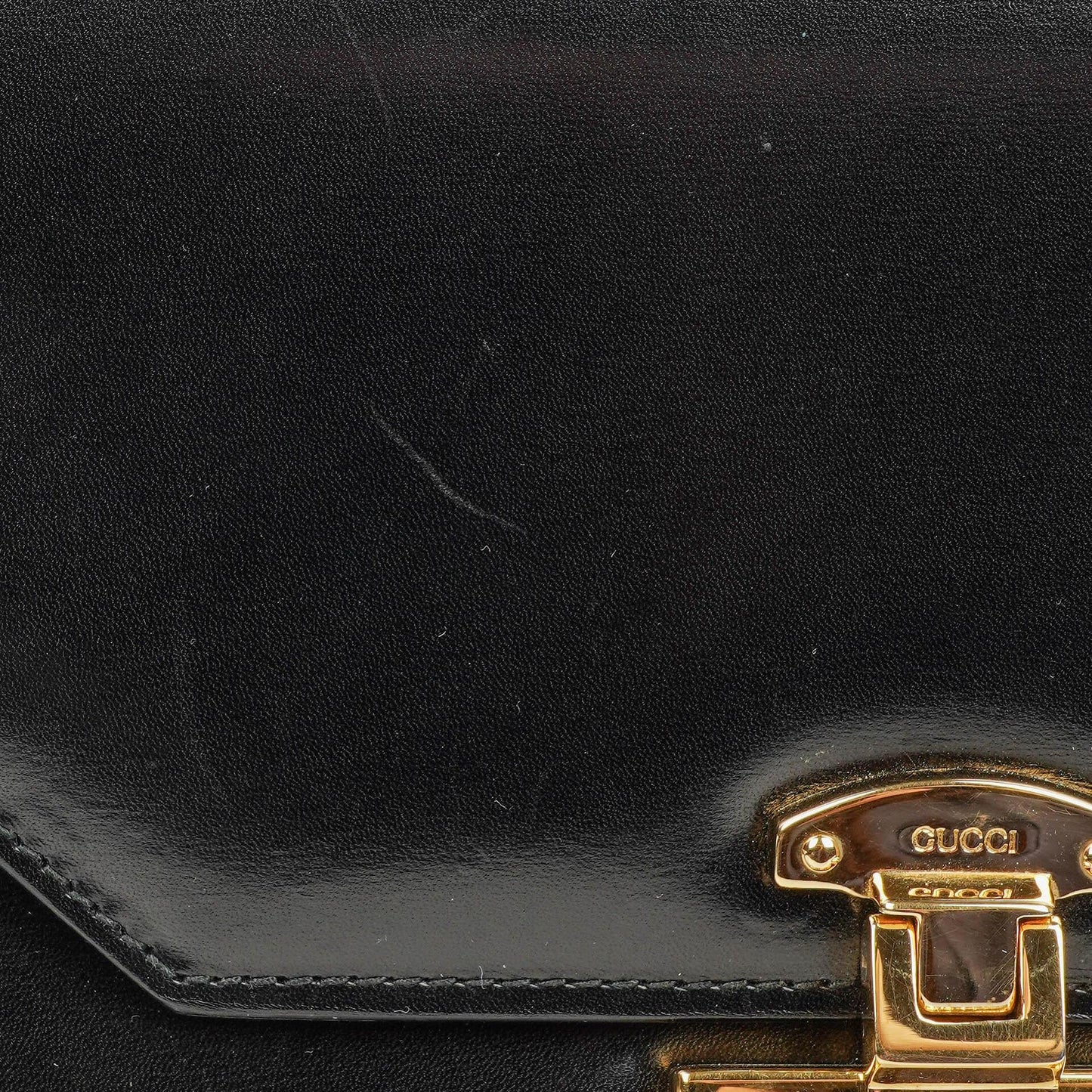 Gucci Vintage Kelly Lady Lock Convertible Top Handle Black Leather Shoulder Bag