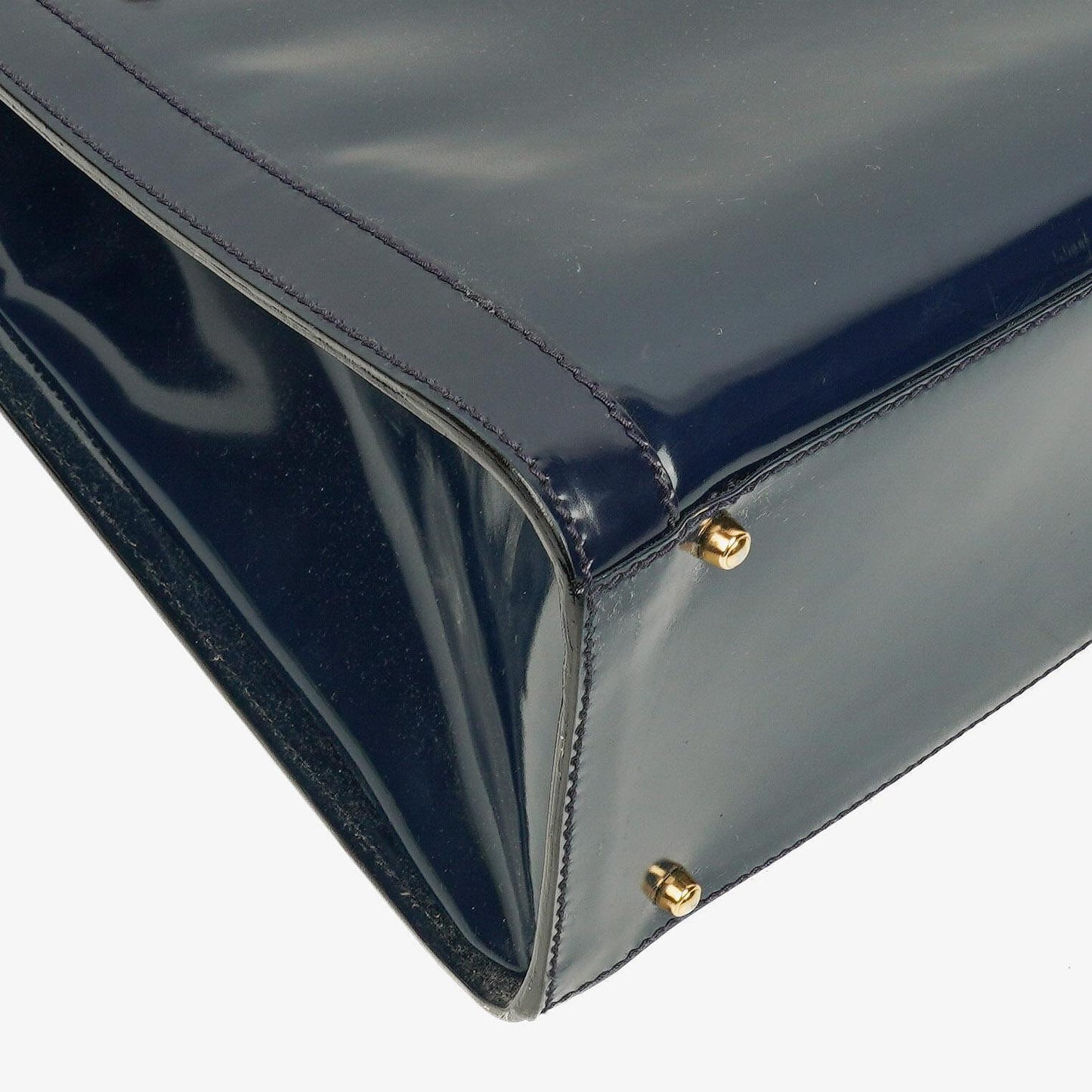 Gucci Vintage Patent Leather Navy Diana Bamboo Tote
