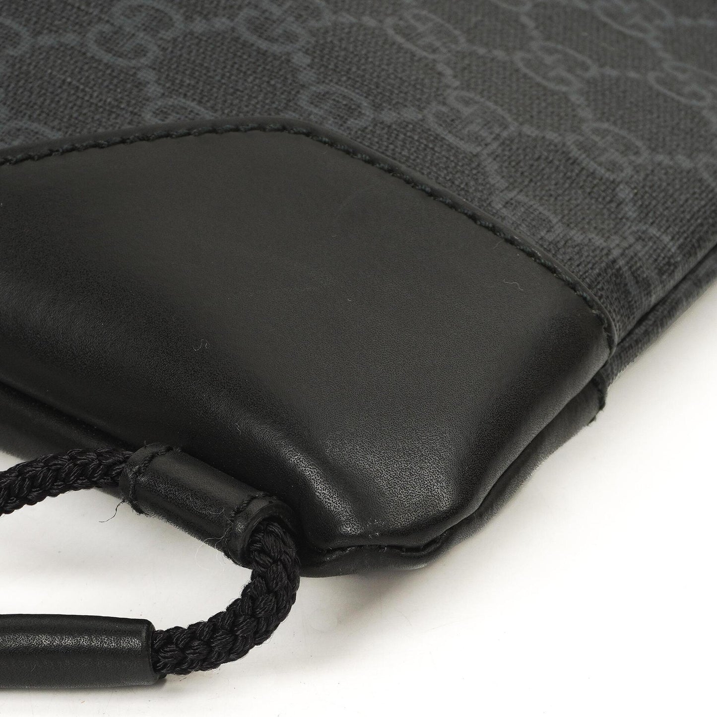 Gucci Web GG Supreme Monogram And Leather Drawstring Black Backpack
