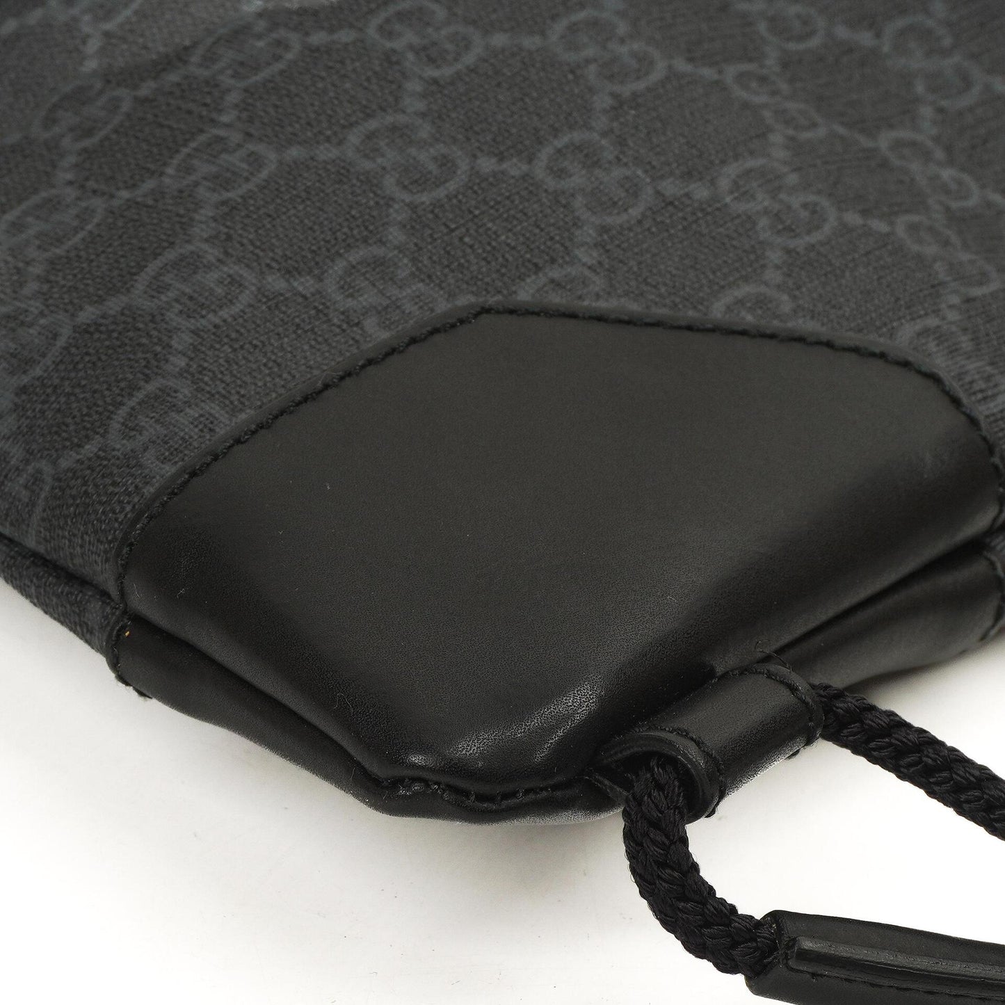 Gucci Web GG Supreme Monogram And Leather Drawstring Black Backpack