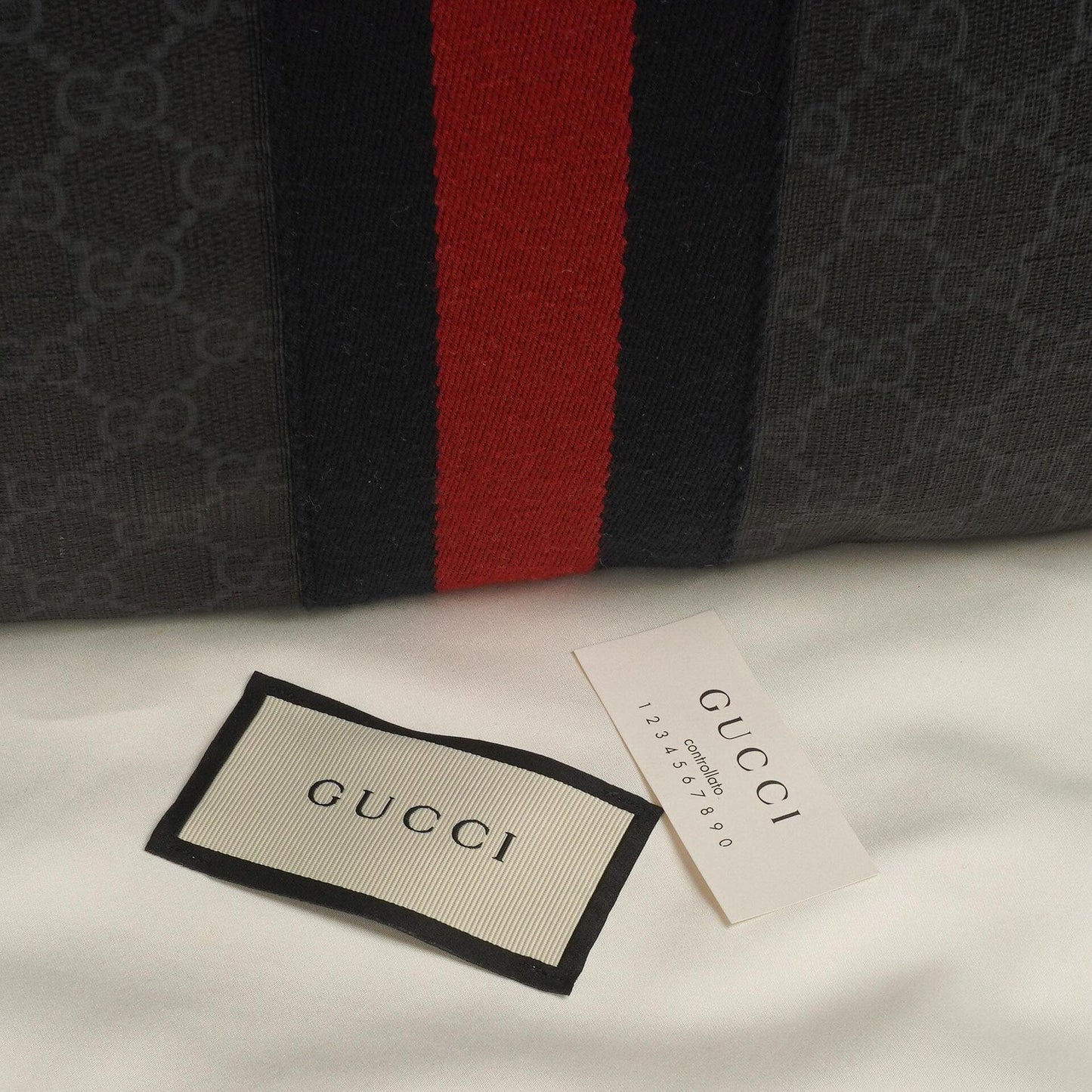 Gucci Web GG Supreme Monogram And Leather Drawstring Black Backpack