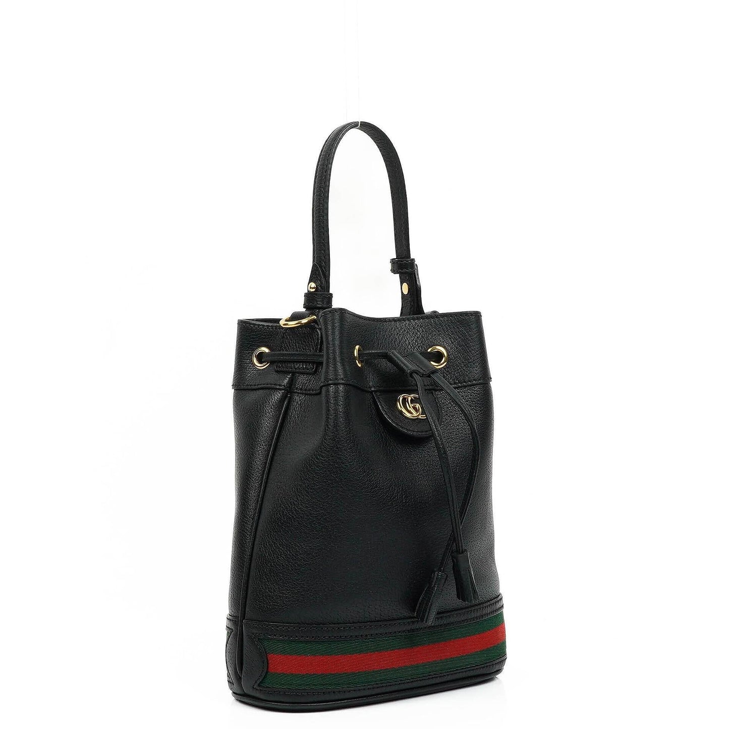 Gucci Web Ophidia Bucket Bag Small In Black Glazed Textured Calfskin