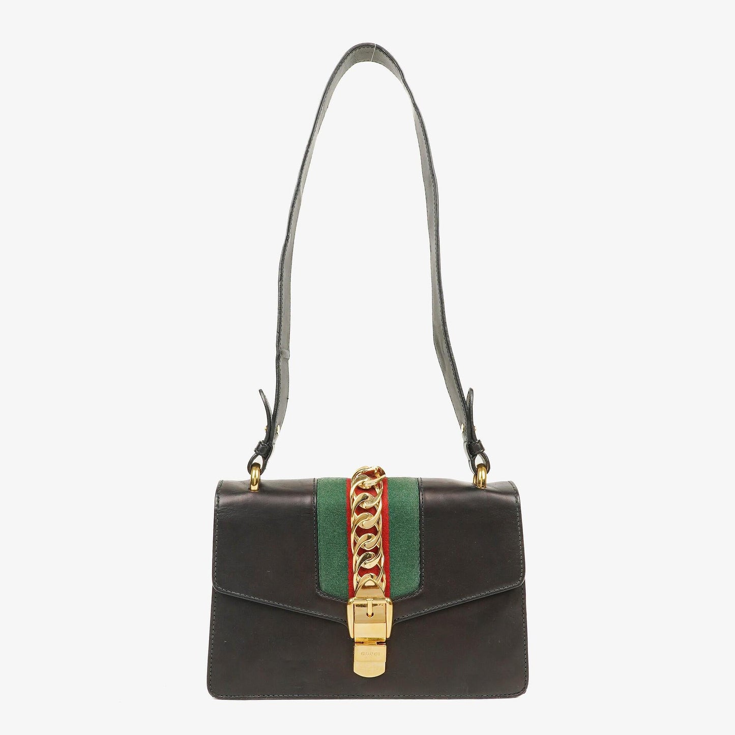 Gucci Web Sylvie Black Leather Shoulder Bag