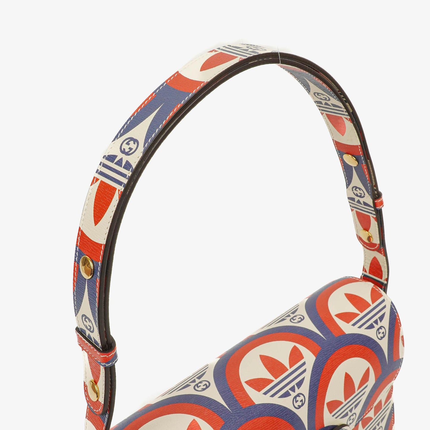 Gucci X ADIDAS Shangai Small Horsebit 1955 Calfskin Web Trefoil Interlocking G Red White Blue Shoulder Bag