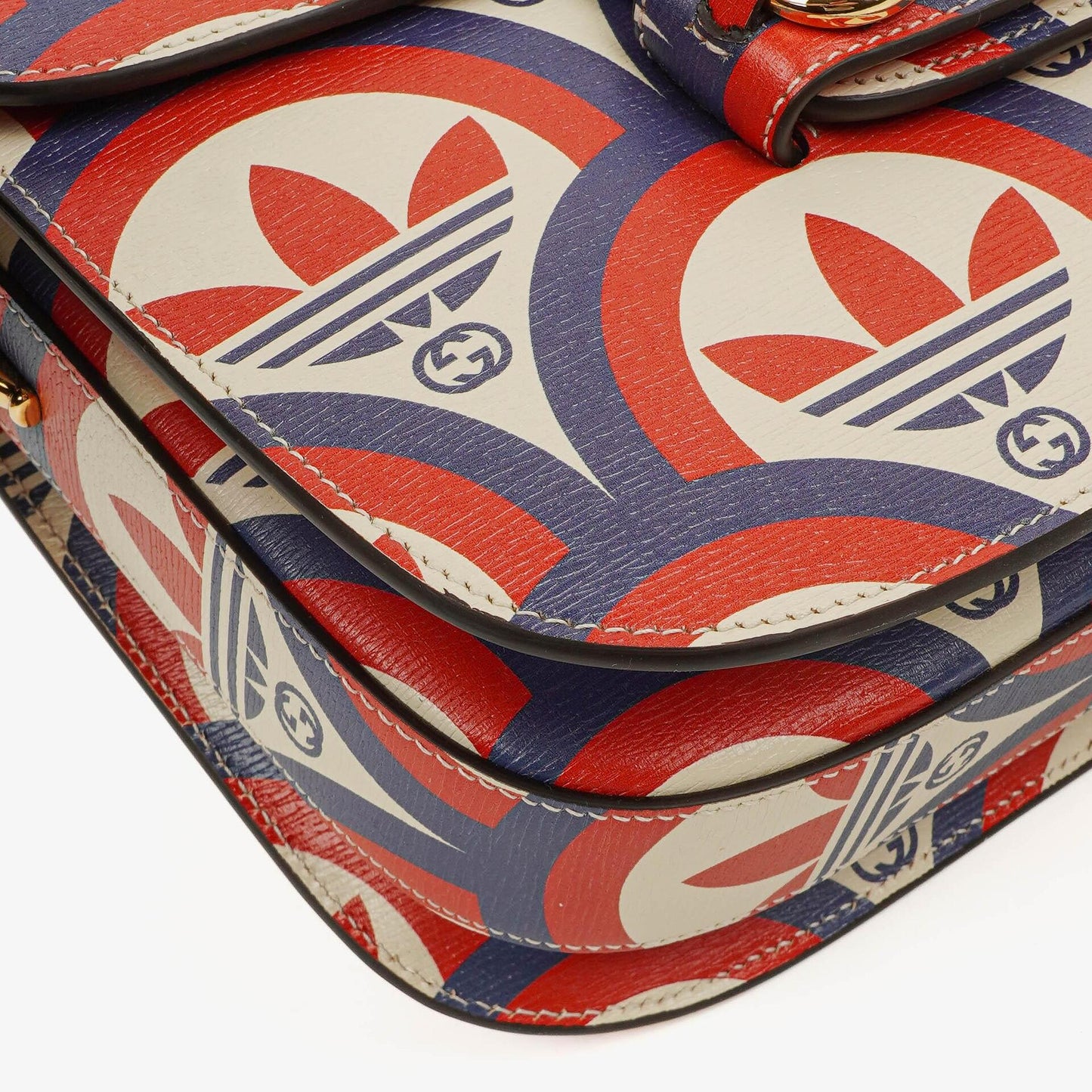 Gucci X ADIDAS Shangai Small Horsebit 1955 Calfskin Web Trefoil Interlocking G Red White Blue Shoulder Bag