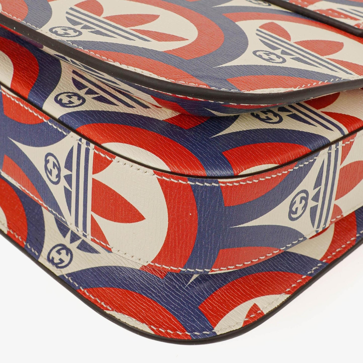 Gucci X ADIDAS Shangai Small Horsebit 1955 Calfskin Web Trefoil Interlocking G Red White Blue Shoulder Bag