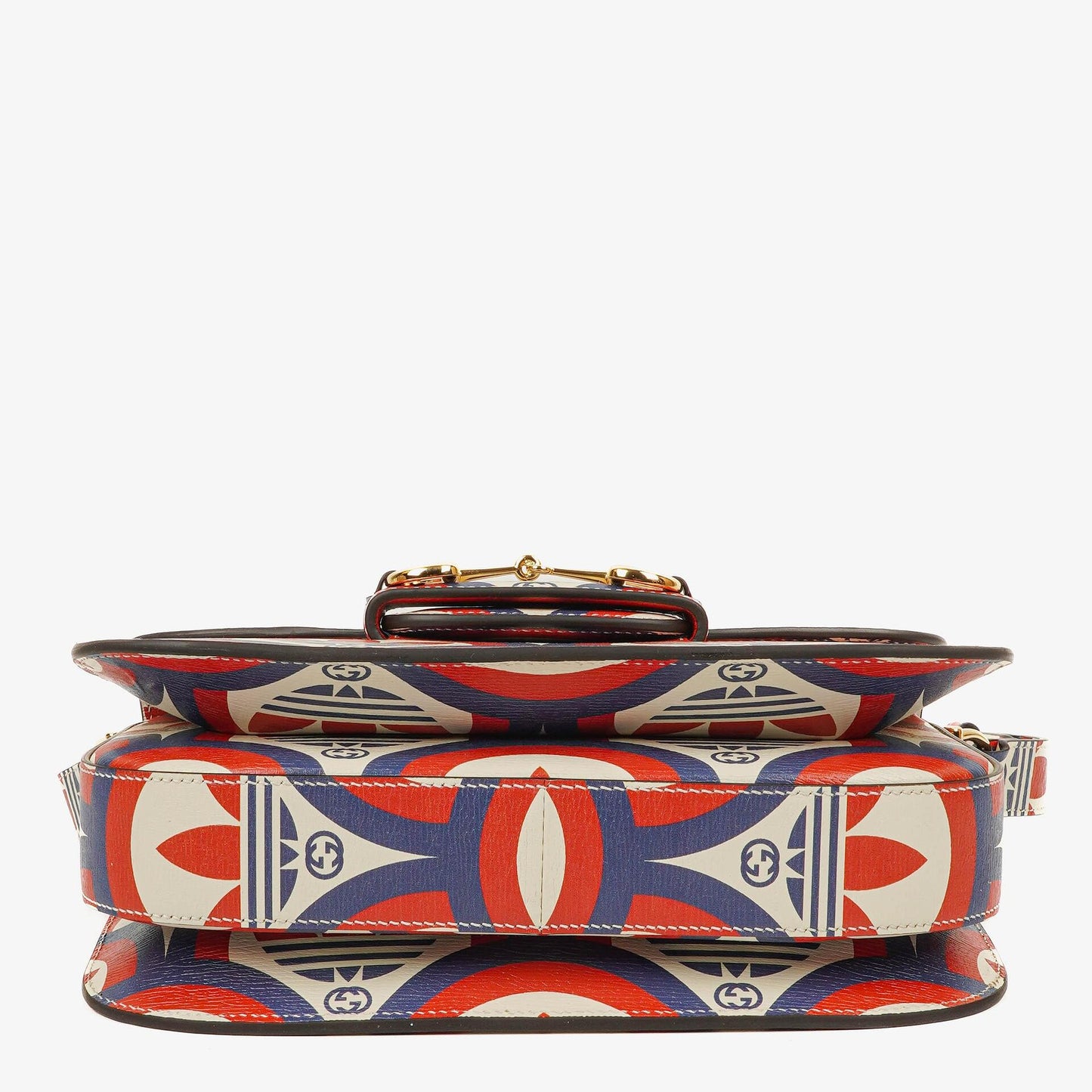 Gucci X ADIDAS Shangai Small Horsebit 1955 Calfskin Web Trefoil Interlocking G Red White Blue Shoulder Bag