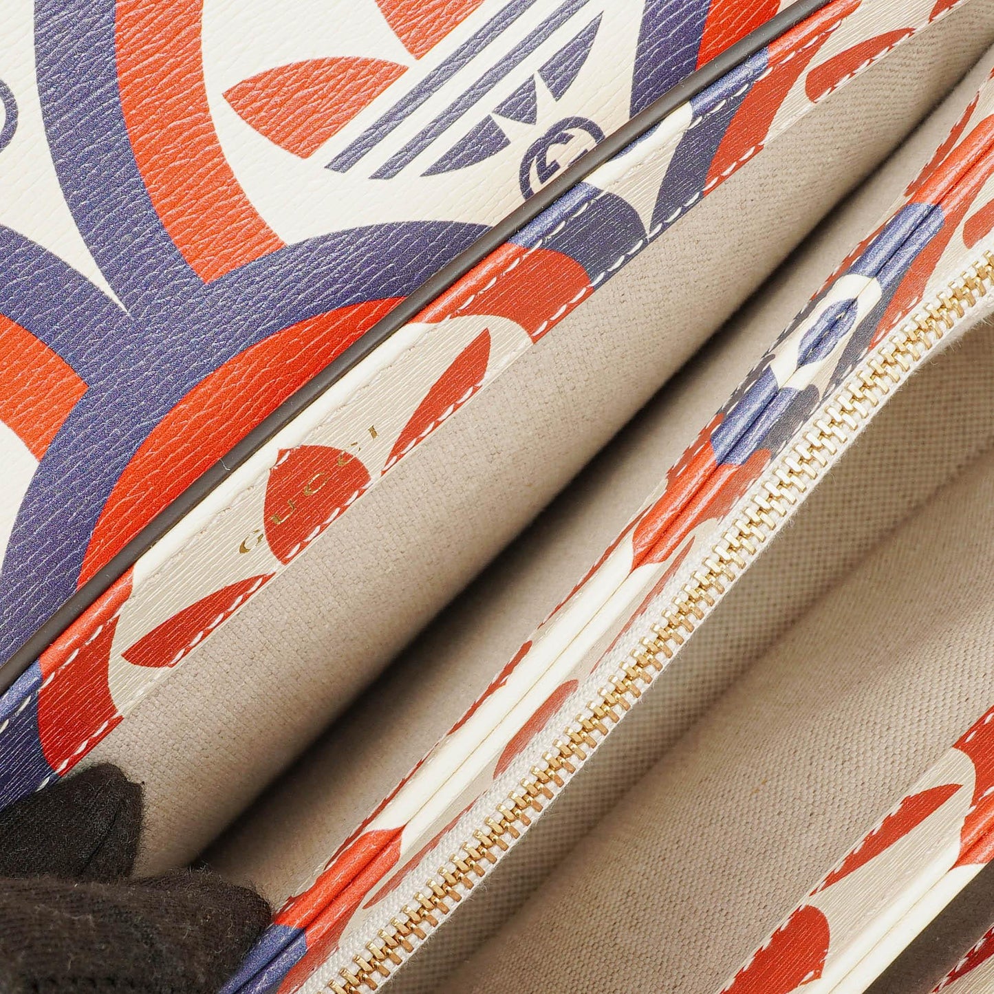 Gucci X ADIDAS Shangai Small Horsebit 1955 Calfskin Web Trefoil Interlocking G Red White Blue Shoulder Bag