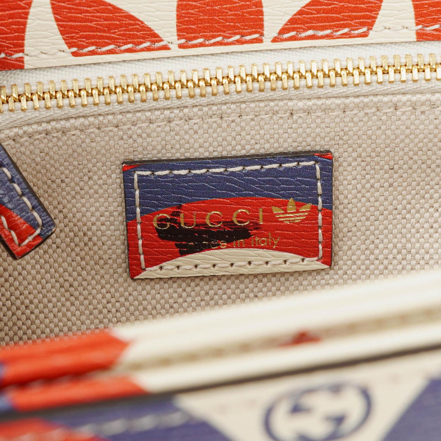 Gucci X ADIDAS Shangai Small Horsebit 1955 Calfskin Web Trefoil Interlocking G Red White Blue Shoulder Bag