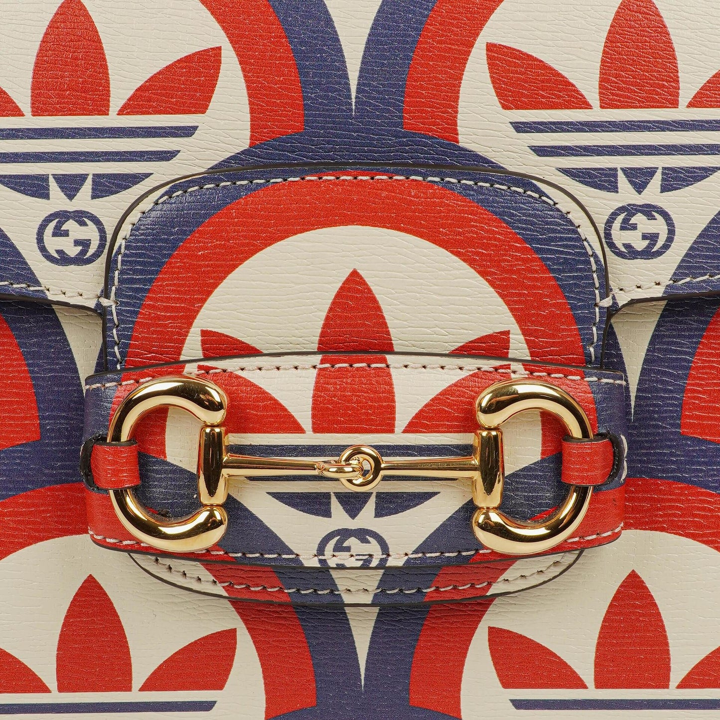 Gucci X ADIDAS Shangai Small Horsebit 1955 Calfskin Web Trefoil Interlocking G Red White Blue Shoulder Bag
