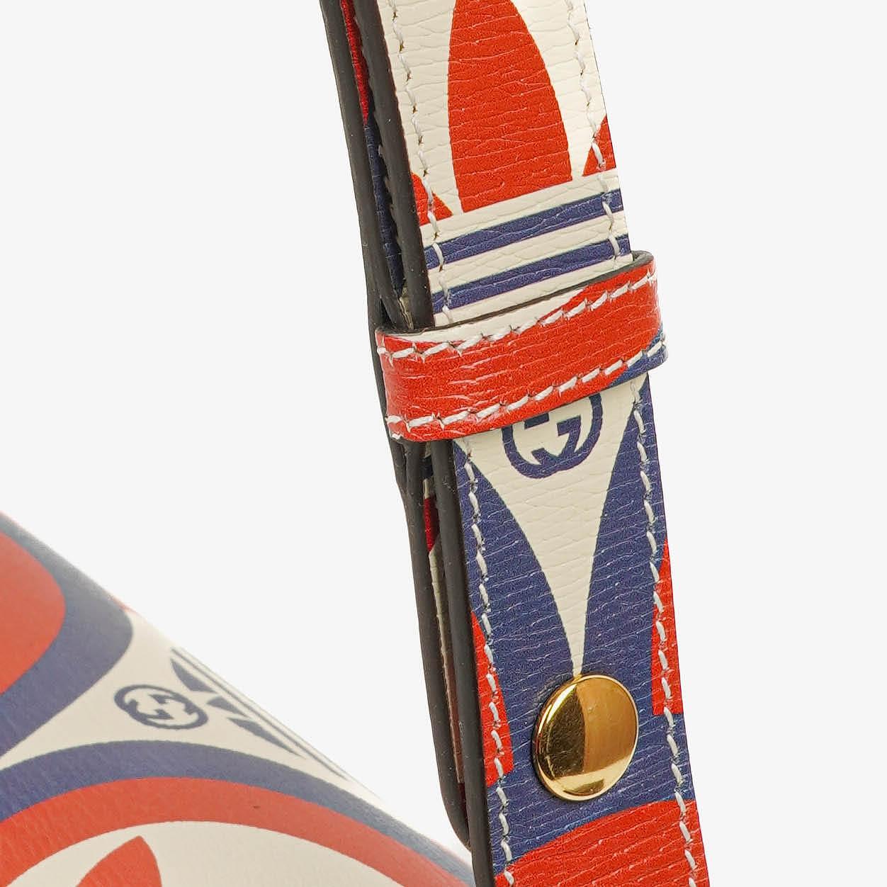 Gucci X ADIDAS Shangai Small Horsebit 1955 Calfskin Web Trefoil Interlocking G Red White Blue Shoulder Bag