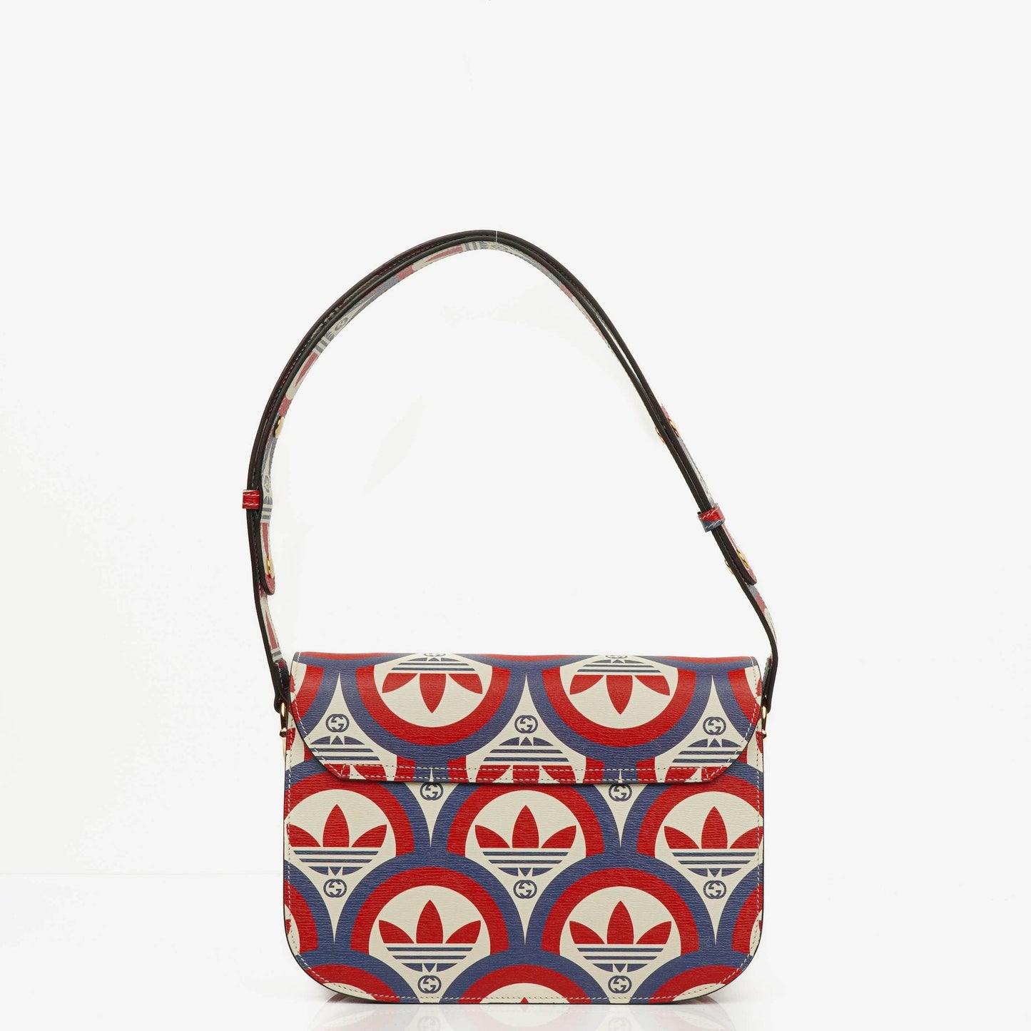 Gucci X ADIDAS Shangai Small Horsebit 1955 Calfskin Web Trefoil Interlocking G Red White Blue Shoulder Bag