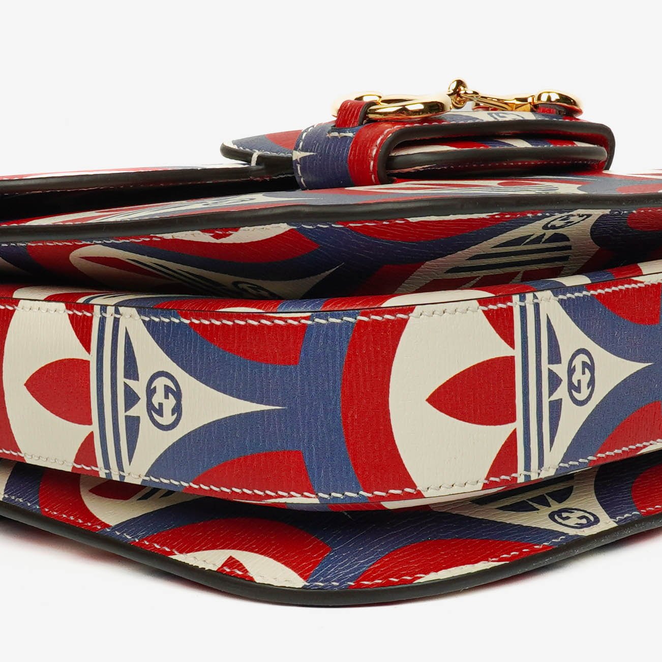 Gucci X ADIDAS Shangai Small Horsebit 1955 Calfskin Web Trefoil Interlocking G Red White Blue Shoulder Bag
