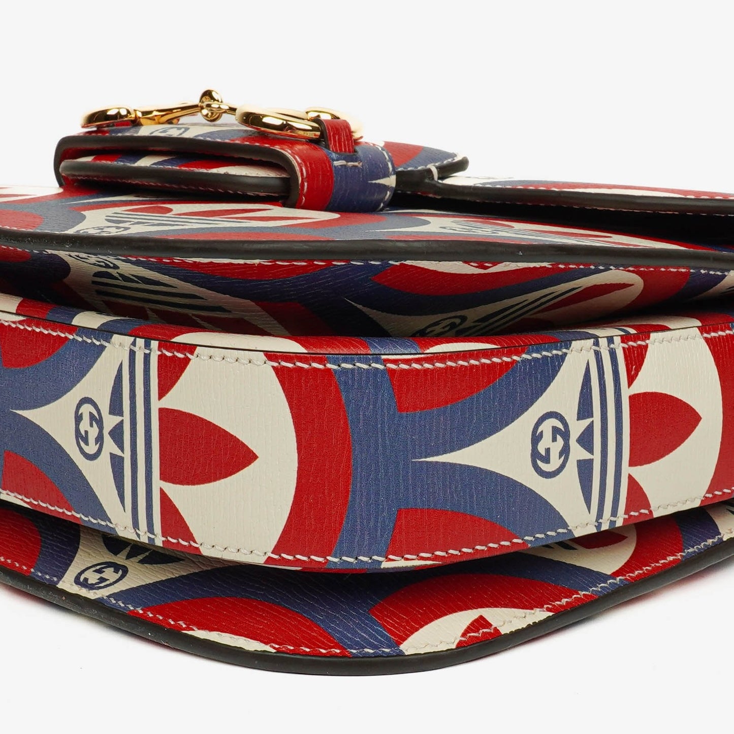 Gucci X ADIDAS Shangai Small Horsebit 1955 Calfskin Web Trefoil Interlocking G Red White Blue Shoulder Bag