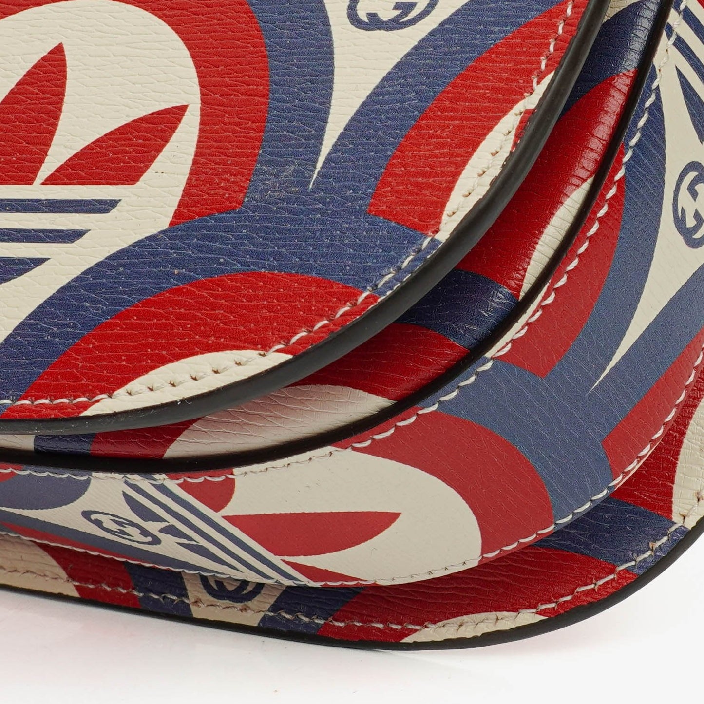 Gucci X ADIDAS Shangai Small Horsebit 1955 Calfskin Web Trefoil Interlocking G Red White Blue Shoulder Bag