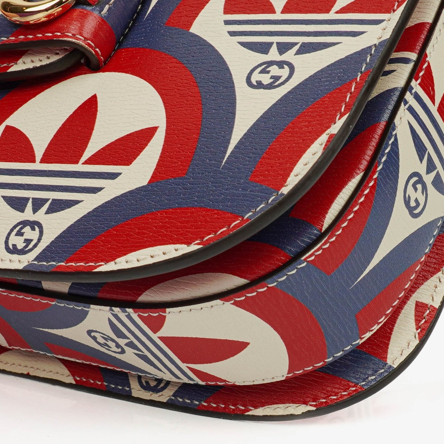 Gucci X ADIDAS Shangai Small Horsebit 1955 Calfskin Web Trefoil Interlocking G Red White Blue Shoulder Bag