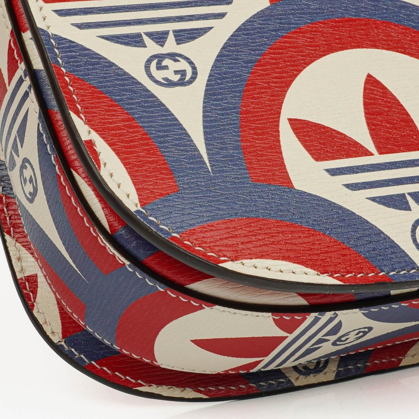 Gucci X ADIDAS Shangai Small Horsebit 1955 Calfskin Web Trefoil Interlocking G Red White Blue Shoulder Bag