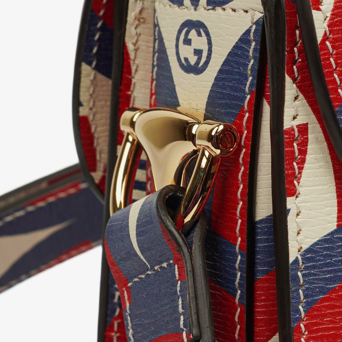 Gucci X ADIDAS Shangai Small Horsebit 1955 Calfskin Web Trefoil Interlocking G Red White Blue Shoulder Bag