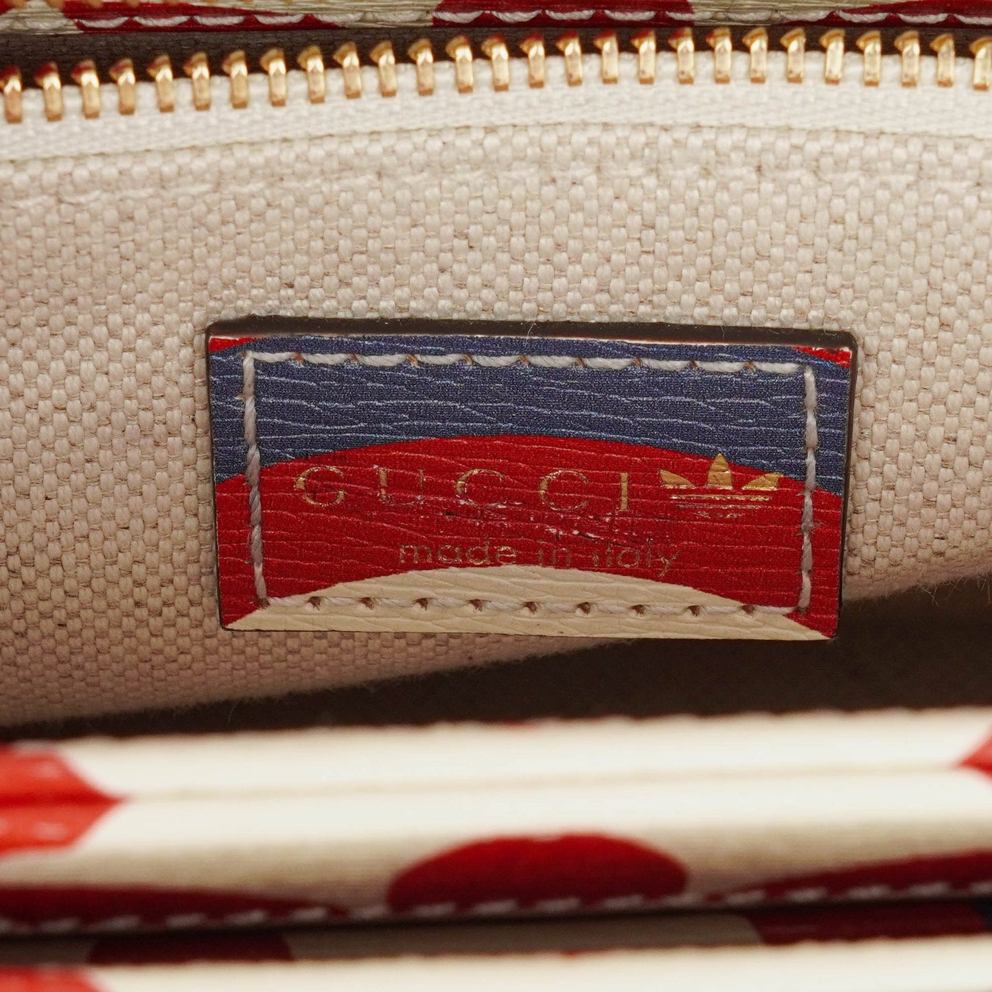 Gucci X ADIDAS Shangai Small Horsebit 1955 Calfskin Web Trefoil Interlocking G Red White Blue Shoulder Bag