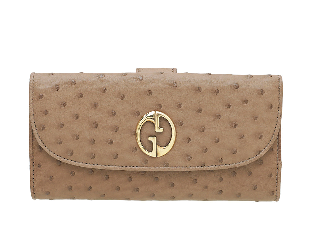 Gucci Brown 1973 Ostrich French Wallet